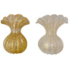 Pair of Murano Vases in Gold with Controlled Bubbles