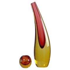 Pair of Murano Vases Sommerso Glass Red Yellow 1960s
