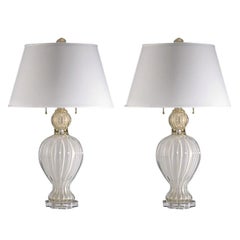 Pair of Murano / Venetian Glass Table Lamps Attributed to Barovier e Toso