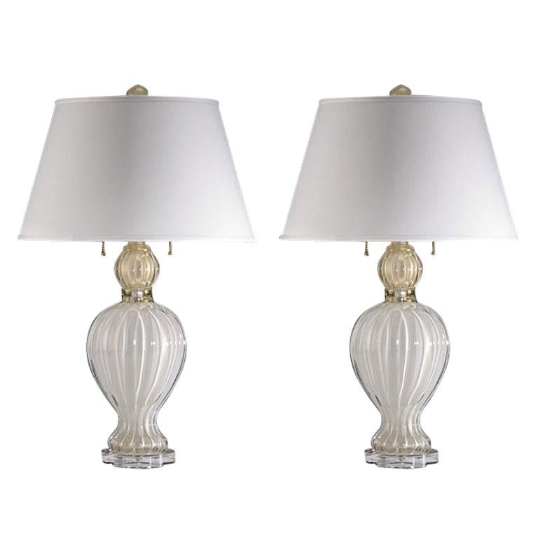 Pair of Murano / Glass Table Lamps Attributed to Barovier e