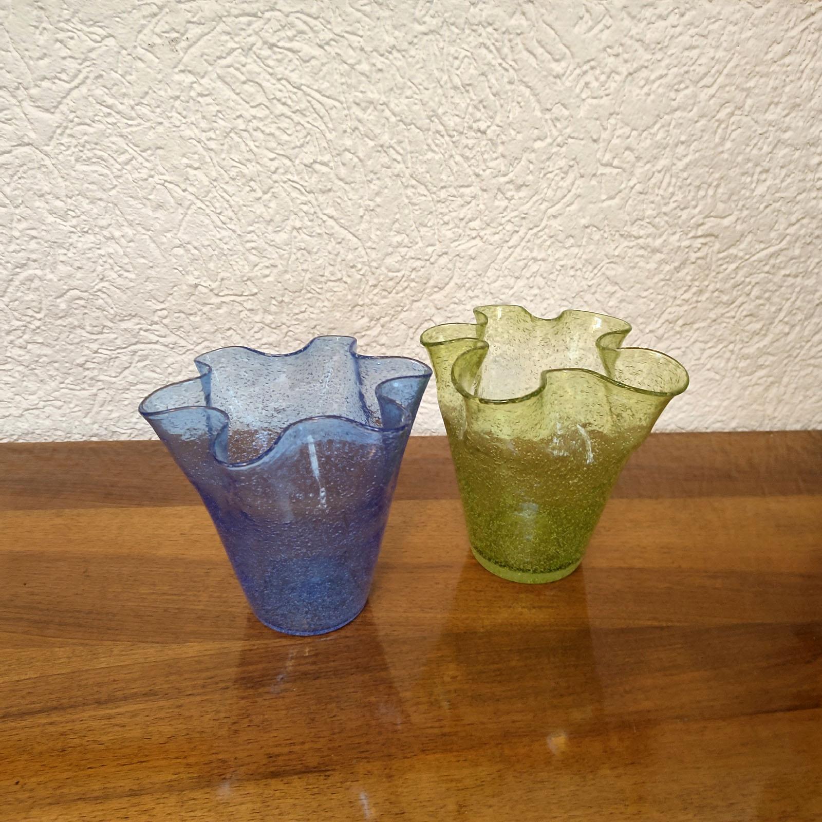 Pair of Murano Vintage Glass Vases Cartoccio a Bollicine In Excellent Condition For Sale In Bochum, NRW