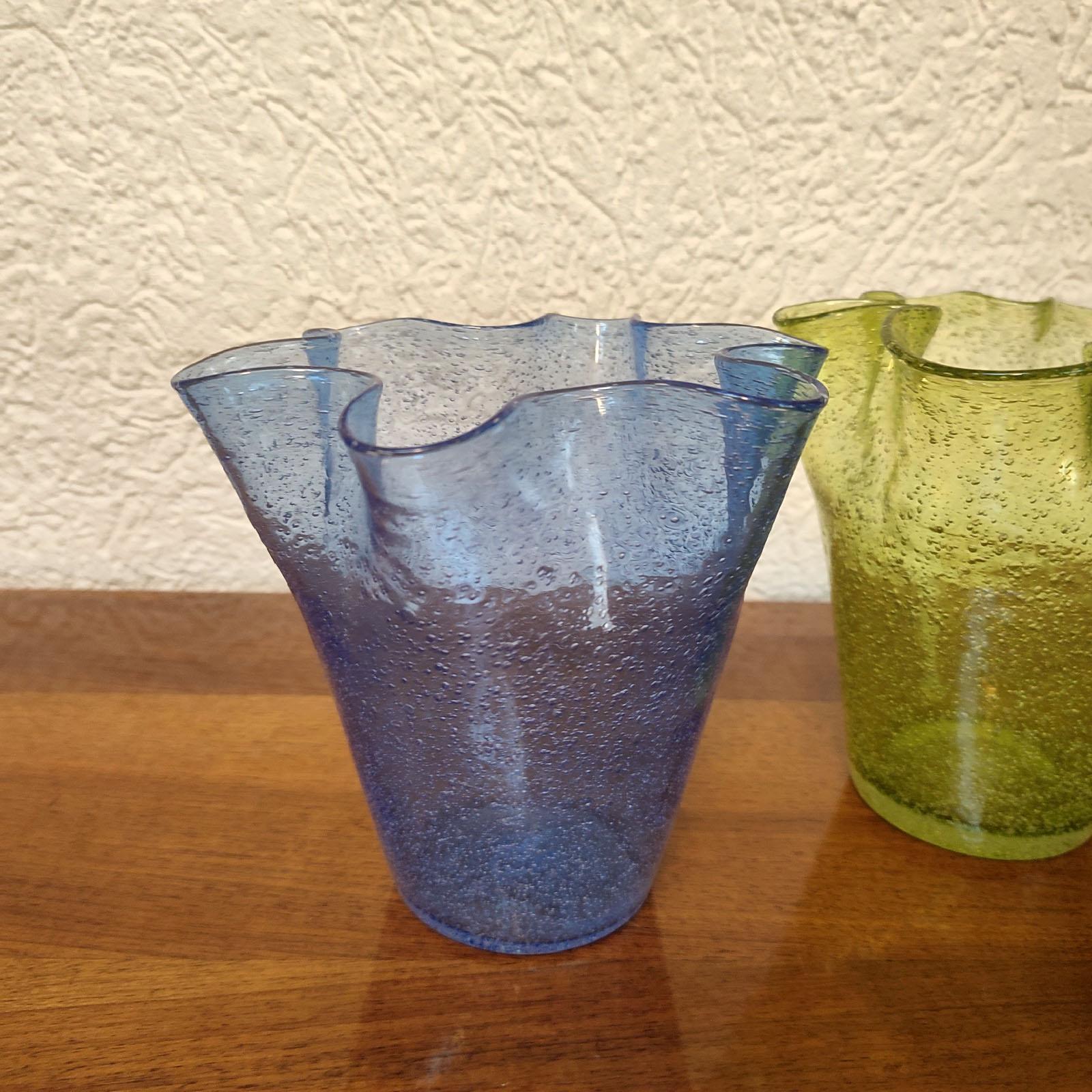 Mid-20th Century Pair of Murano Vintage Glass Vases Cartoccio a Bollicine For Sale