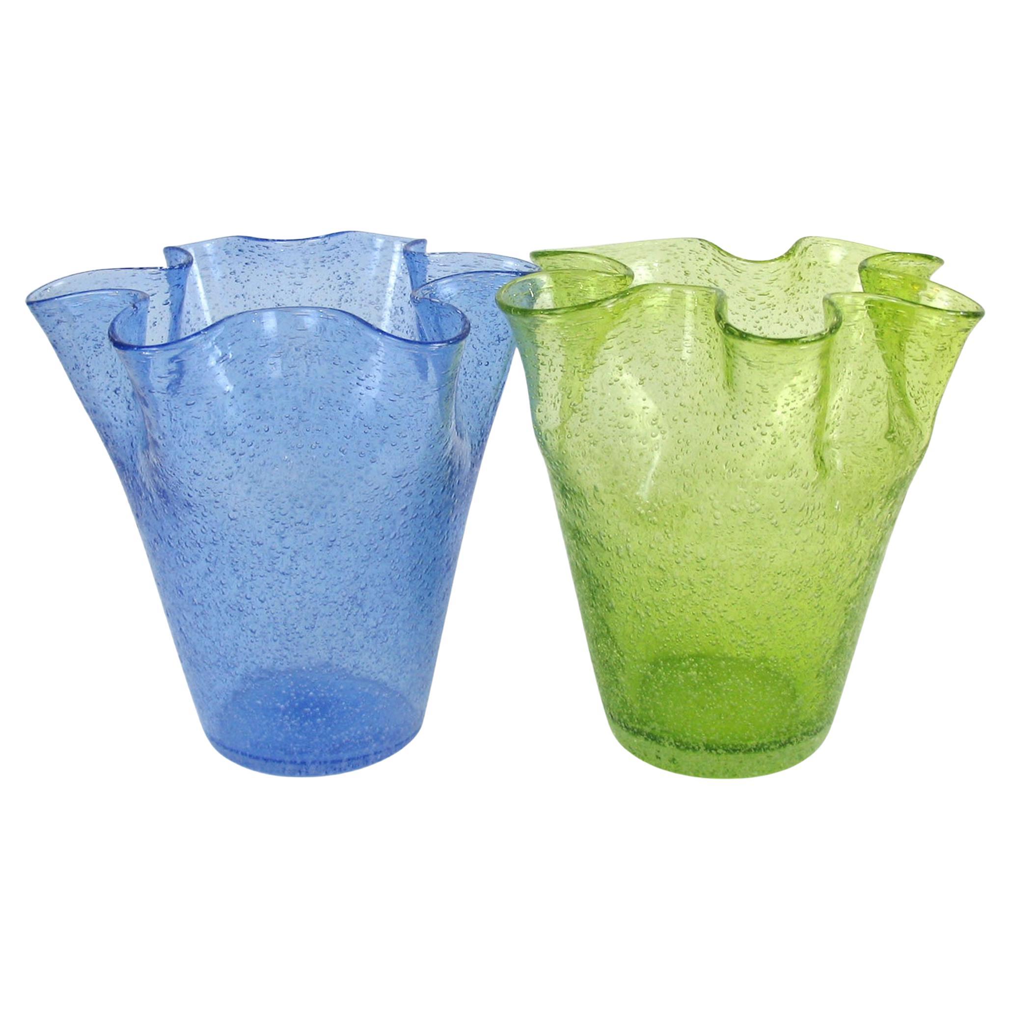 Coppia di vasi in vetro vintage di Murano Cartoccio a Bollicine