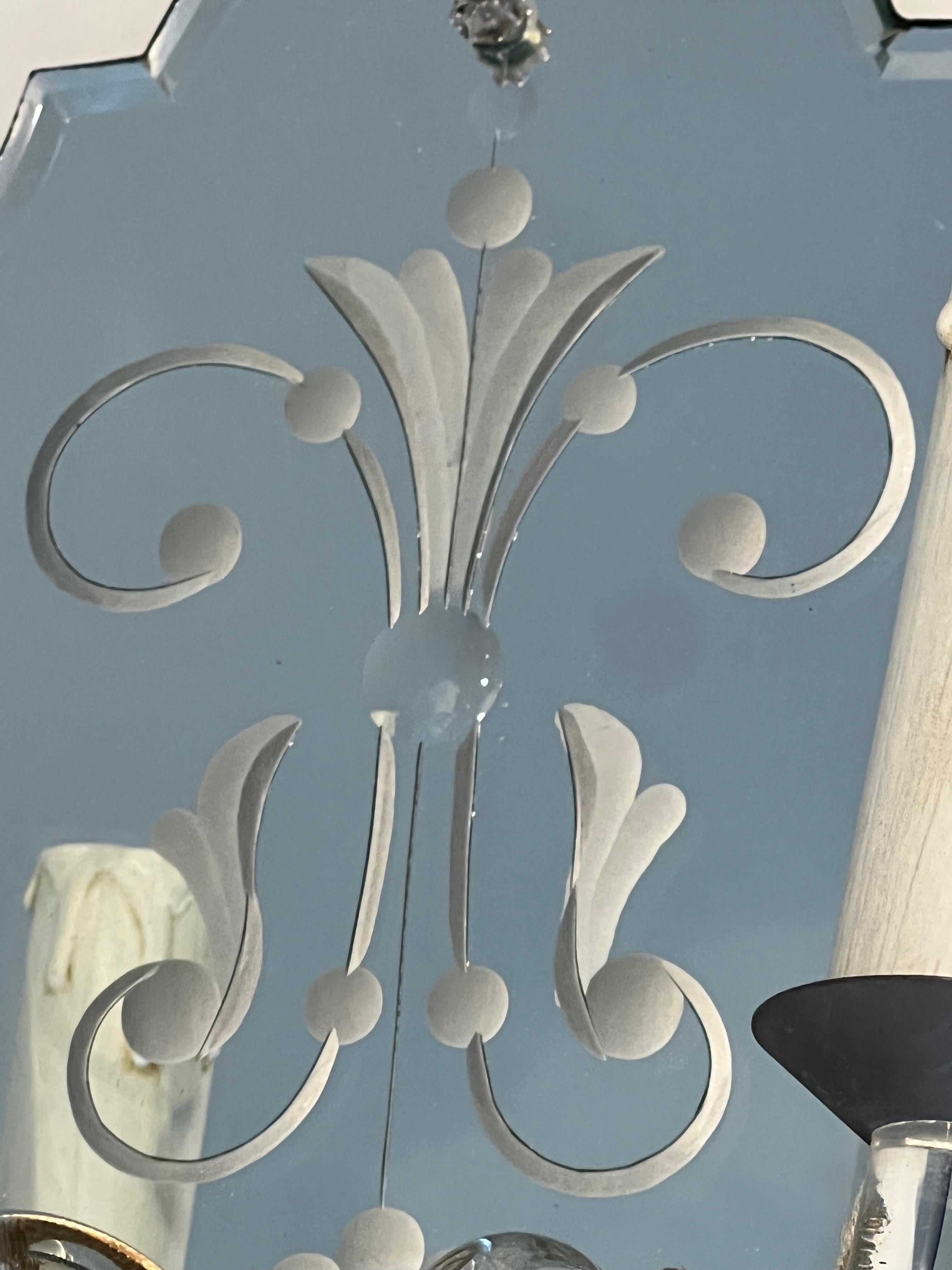 Coppia di lampade da parete di Murano in specchio inciso, cristallo e metallo argentato in vendita 8
