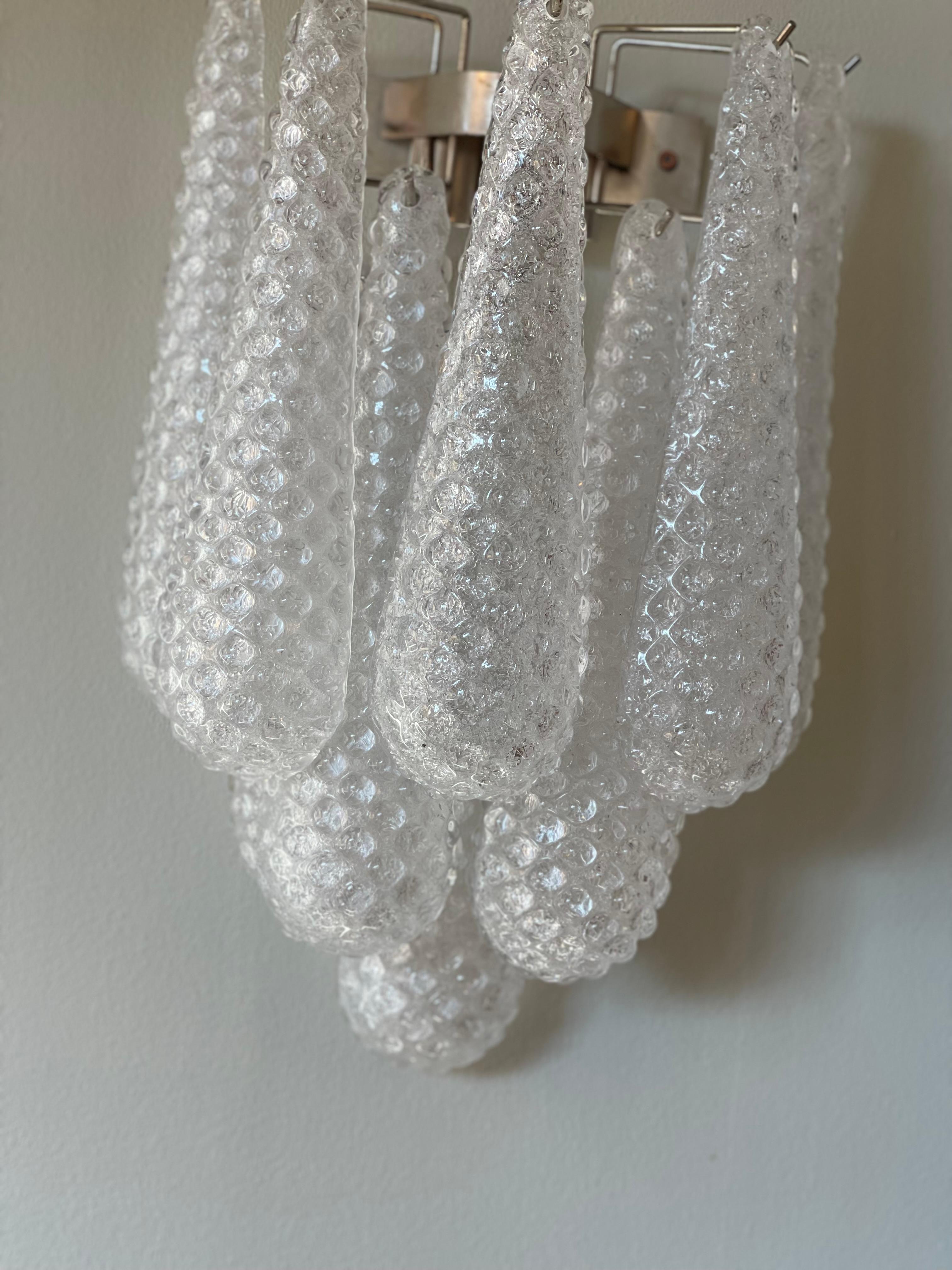 Glass Pair of Murano Wall Sconces in Drop form For Sale
