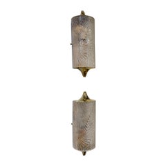 Coppia di lampade a forma di barile in vetro Wave Murano Glass e ottone