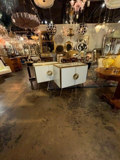 Pair of Murano White Glass and Brass Side Tables