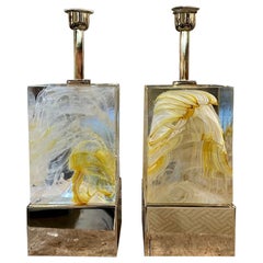 Pair of Murano Yellow Block Lamps