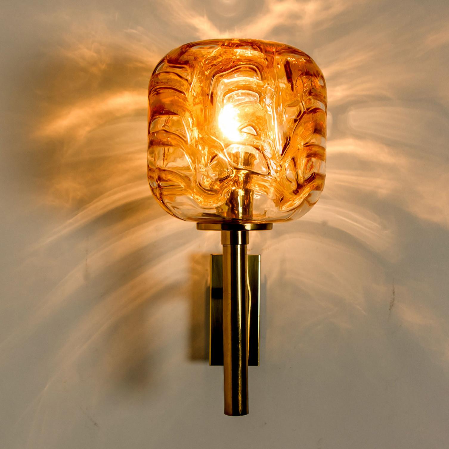Pair of Murano Yellow Glass and Brass Wall Lights by Doria Leuchten, 1960s For Sale 3