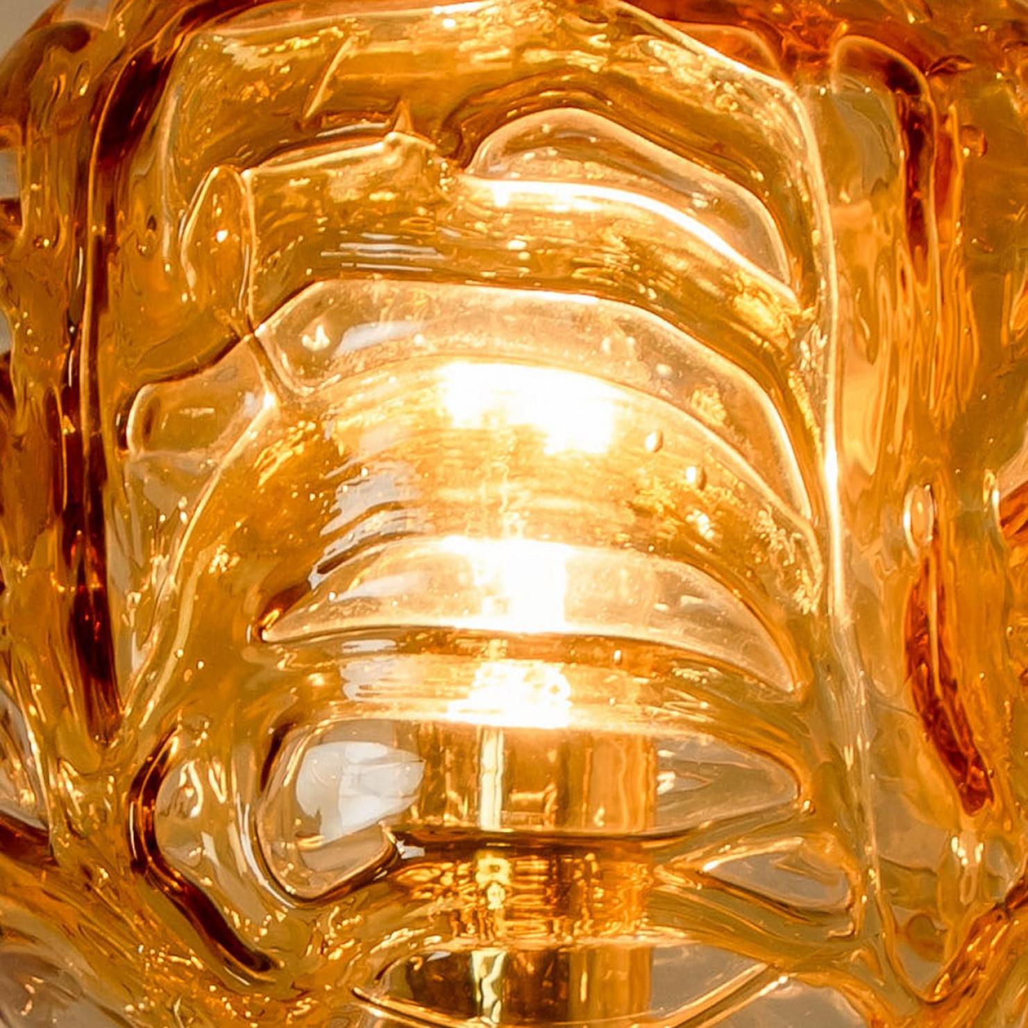 Pair of Murano Yellow Glass and Brass Wall Lights by Doria Leuchten, 1960s For Sale 4