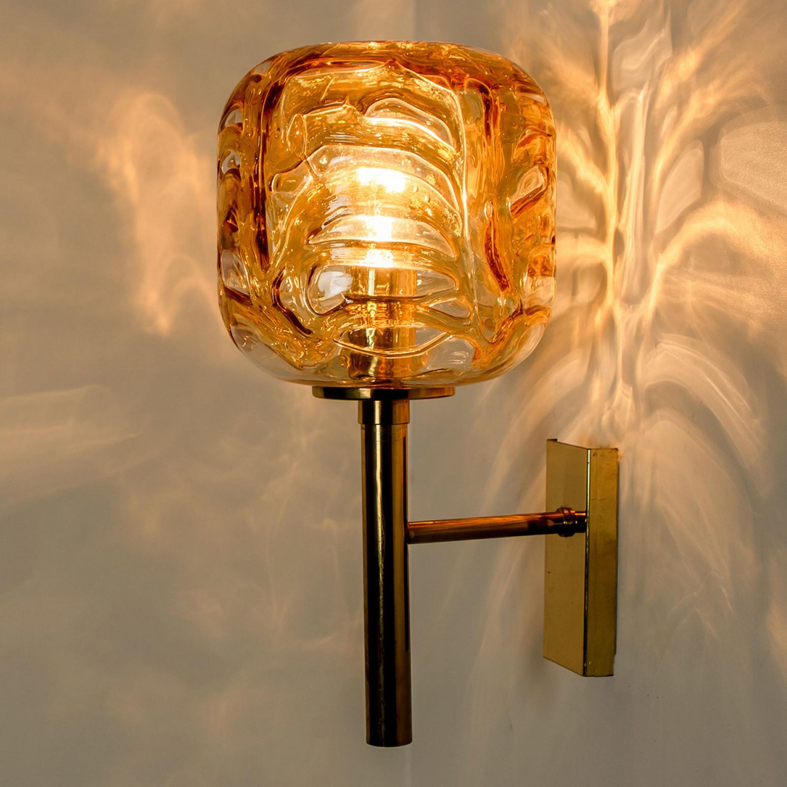Pair of Murano Yellow Glass and Brass Wall Lights by Doria Leuchten, 1960s For Sale 5