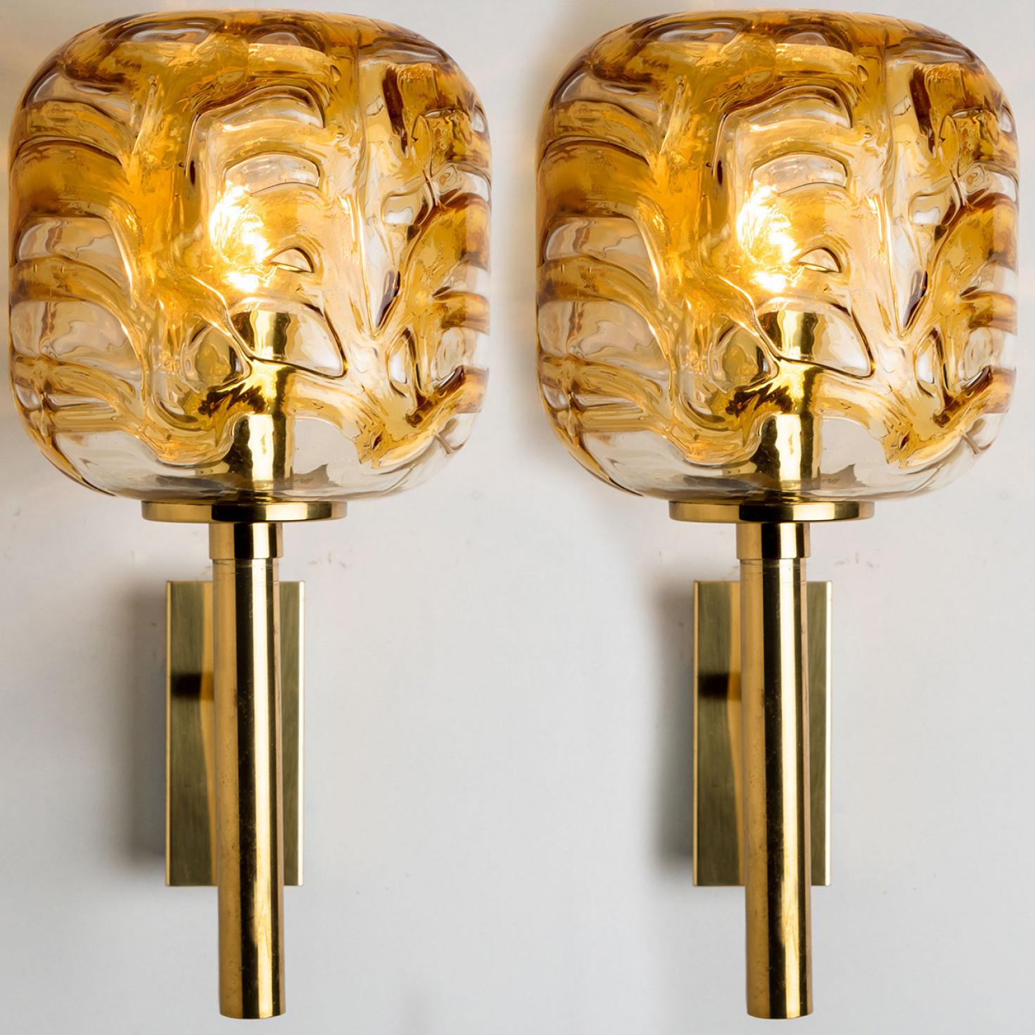 Other Pair of Murano Yellow Glass and Brass Wall Lights by Doria Leuchten, 1960s For Sale