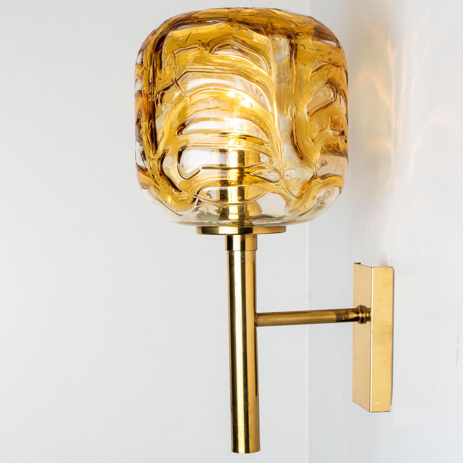 Pair of Murano Yellow Glass and Brass Wall Lights by Doria Leuchten, 1960s For Sale 2
