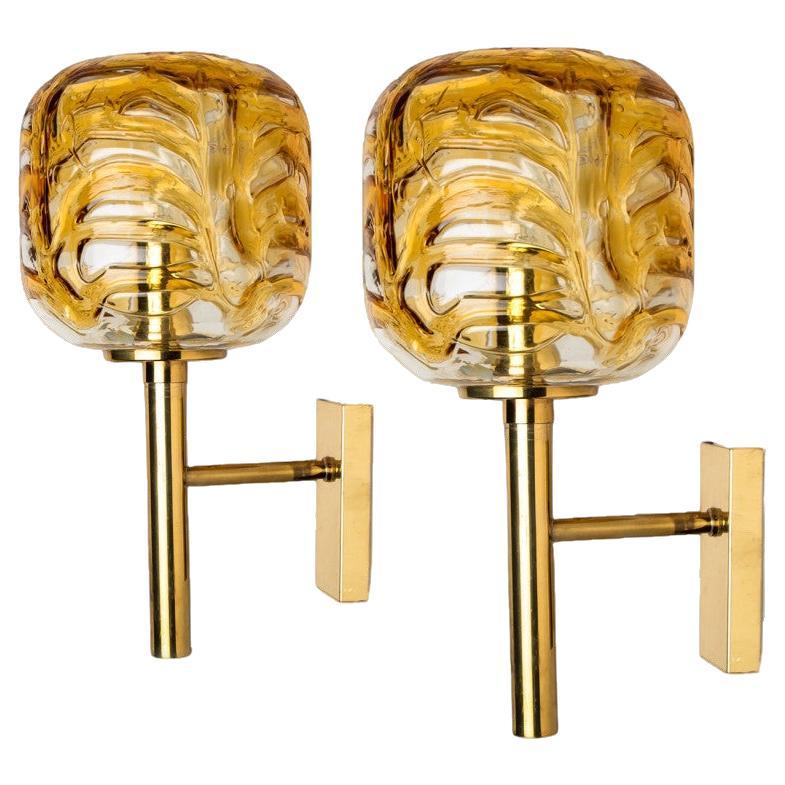 Pair of Murano Yellow Glass and Brass Wall Lights by Doria Leuchten, 1960s For Sale