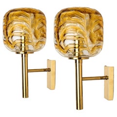 Pair of Murano Yellow Glass and Brass Wall Lights by Doria Leuchten, 1960s Pair of Murano Yellow Glass and Brass Wall Lights by Doria Leuchten, 1960s