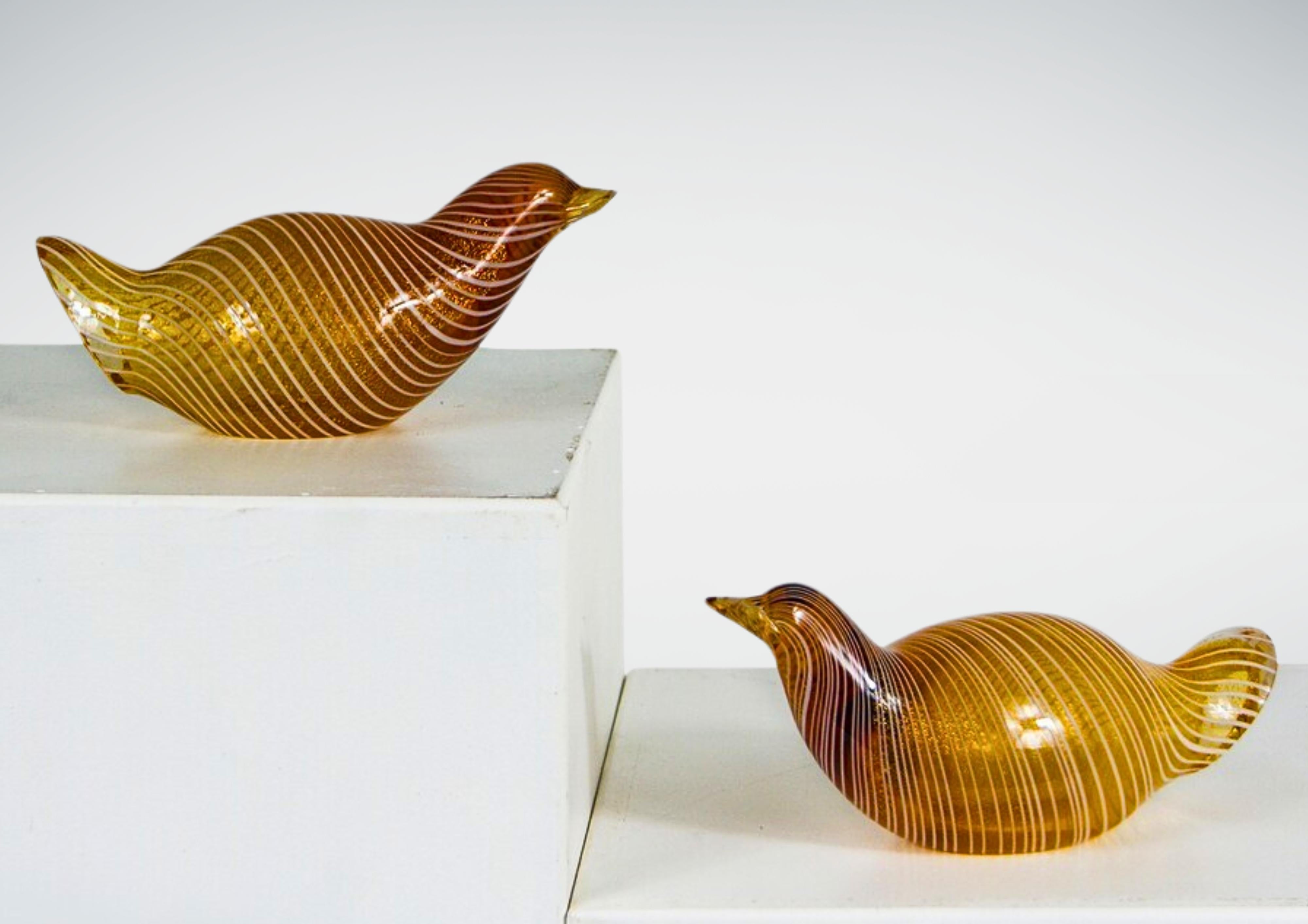Pair Of Murano Zamfirico Glass Quail Bird Sculptures Signed Licio Zanetti For Sale 4