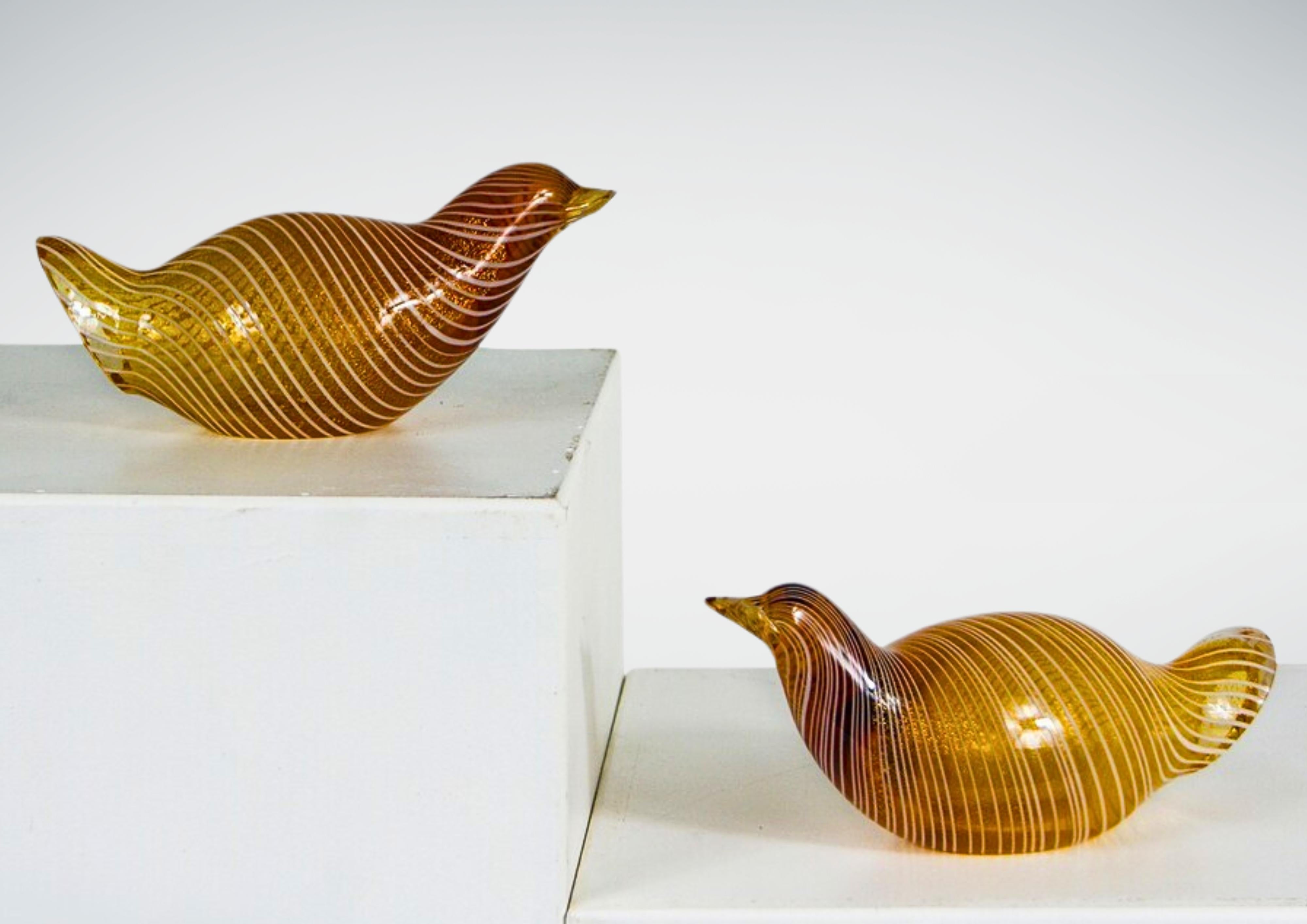 Coppia di sculture di uccelli di Quaglia in vetro zamfirico di Murano firmate Licio Zanetti in vendita 4