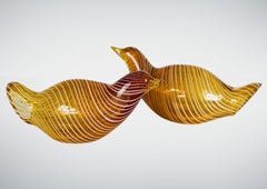 Pair Of Murano Zamfirico Glass Quail Bird Sculptures Signed Licio Zanetti