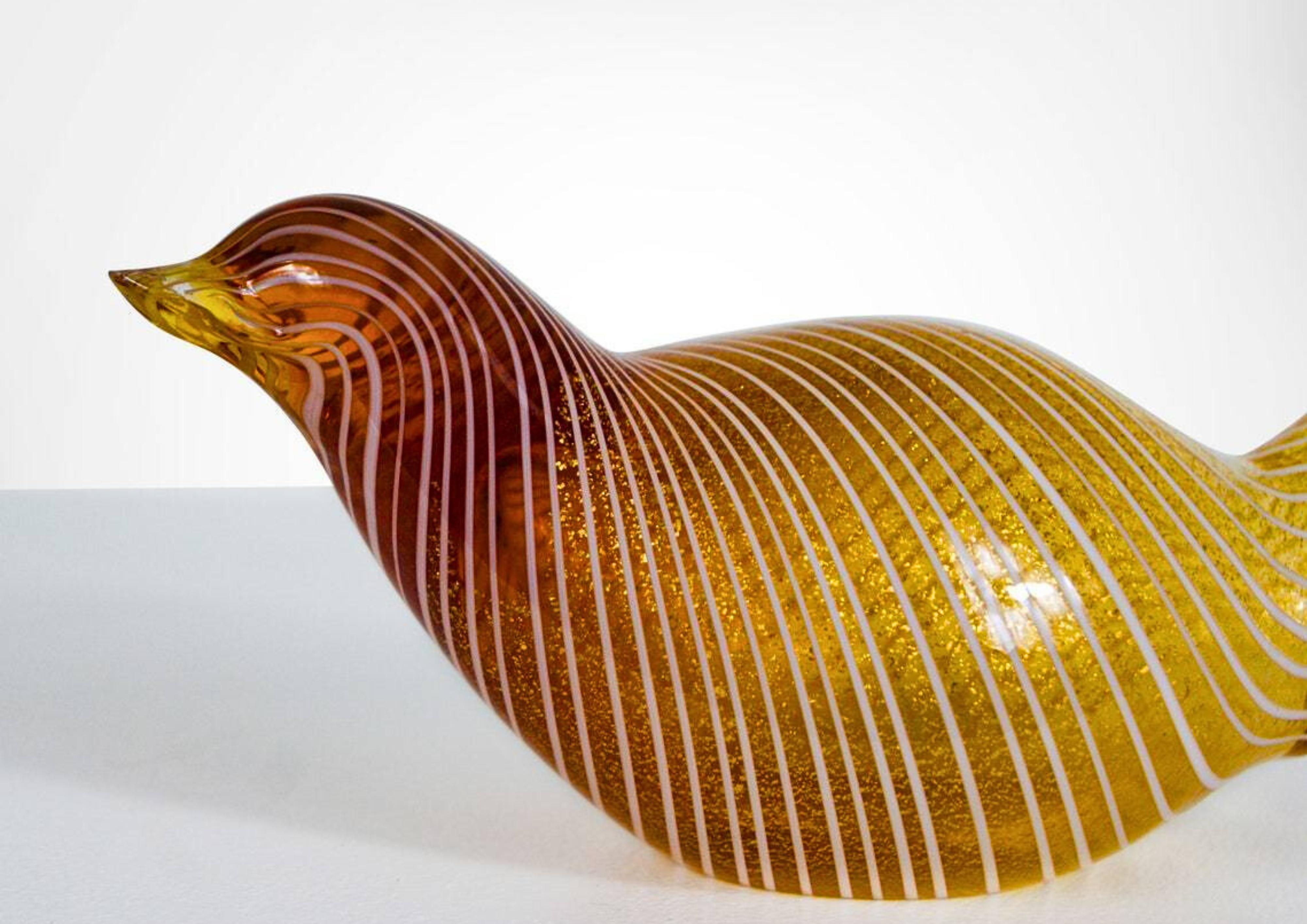 20th Century Pair Of Murano Zamfirico Glass Quail Bird Sculptures Signed Licio Zanetti For Sale