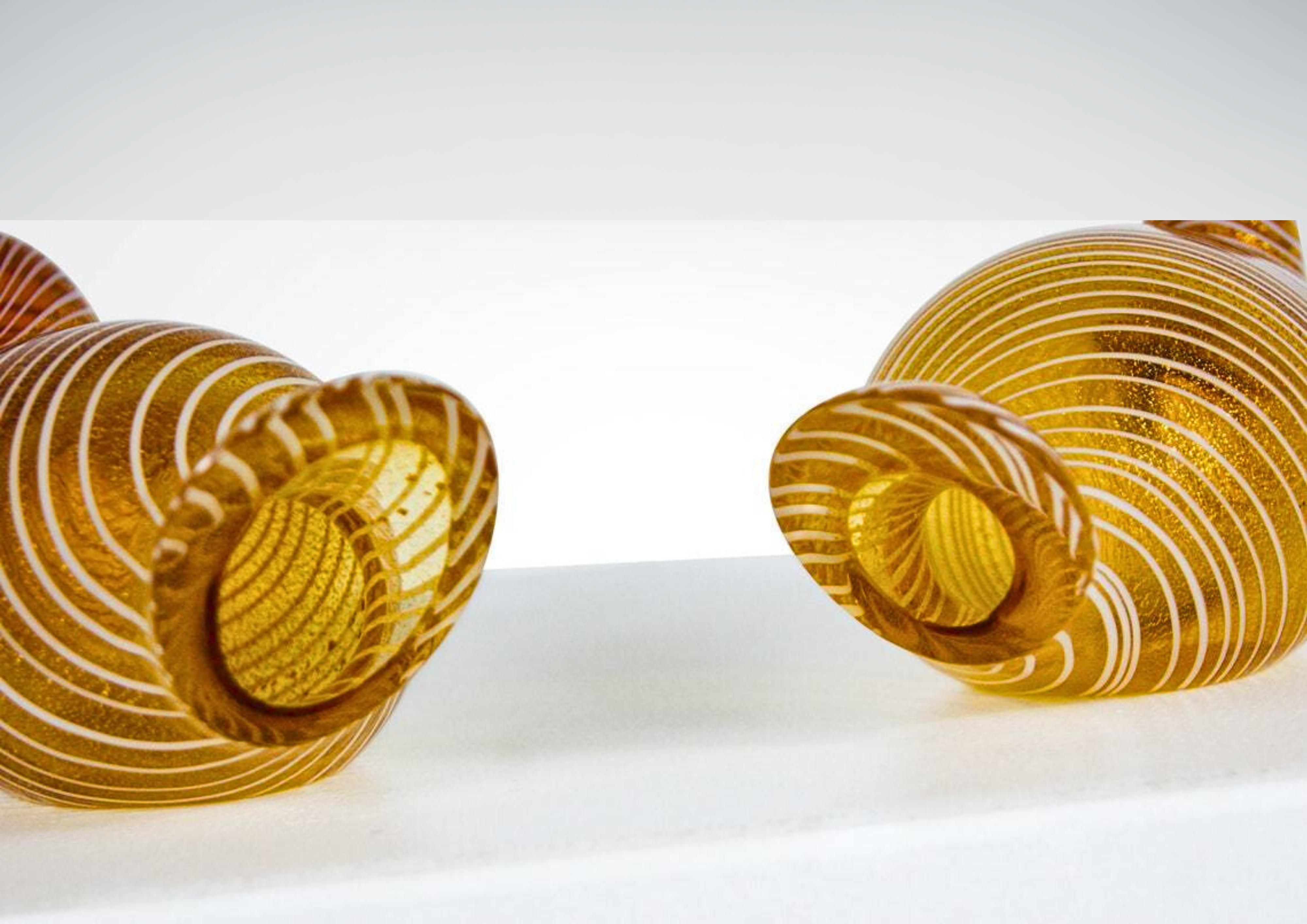 Pair Of Murano Zamfirico Glass Quail Bird Sculptures Signed Licio Zanetti For Sale 1