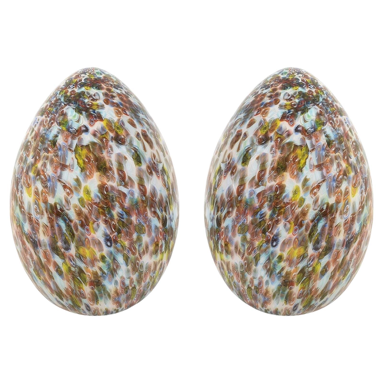 Pair of Murrina Murano glass egg lamps For Sale