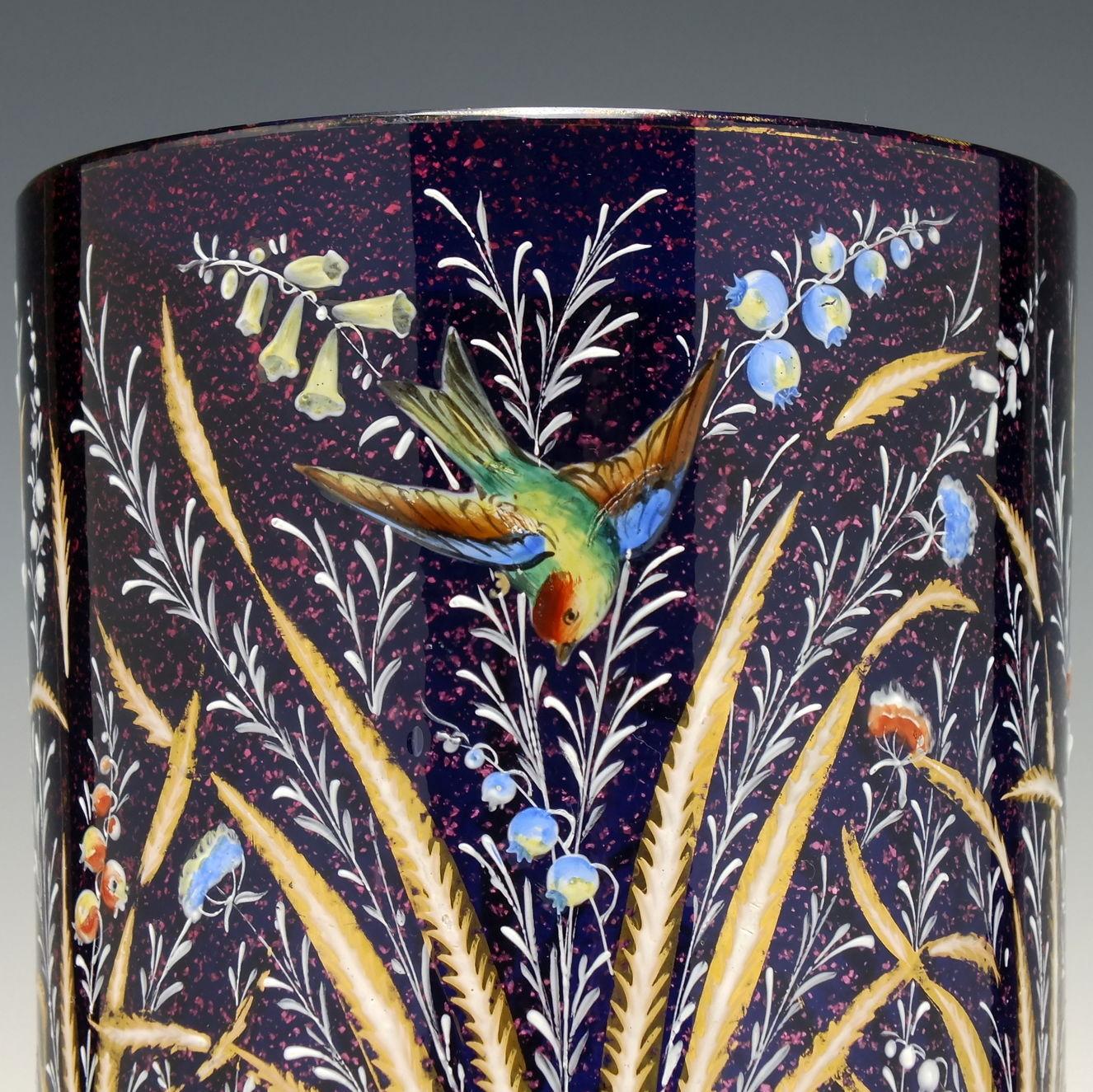 Enameled Pair of Museum Quality Moser Polychromatic Enamelled 19th Century Vases c1890 For Sale