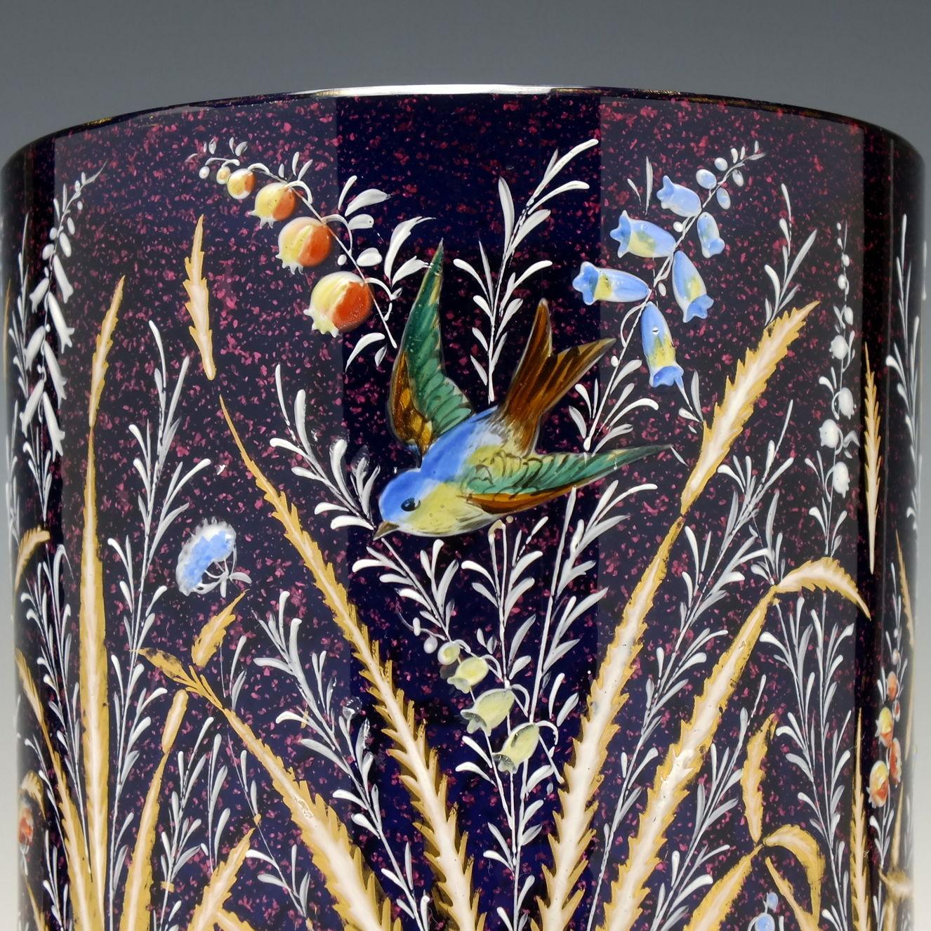Pair of Museum Quality Moser Polychromatic Enamelled 19th Century Vases c1890 In Good Condition For Sale In Whitburn, GB