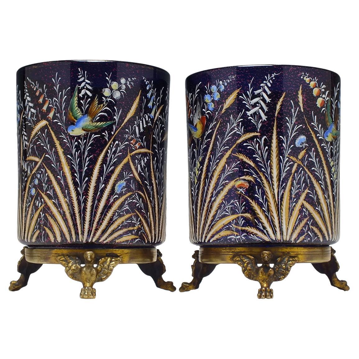 Pair of Museum Quality Moser Polychromatic Enamelled 19th Century Vases c1890 For Sale