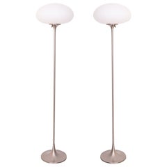Pair of Mushroom Chrome Floor Lamps by Bill Curry for Laurel Lamp Company