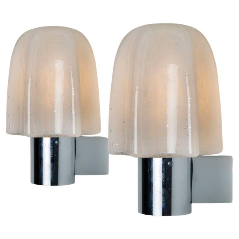 Pair of Mushroom Chrome Glass Wall Lights by Doria Leuchten, Germany 1970s