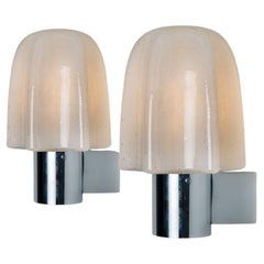 Pair of Mushroom Chrome Glass Wall Lights by Doria Leuchten, Germany 1970s