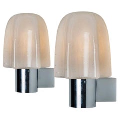 Pair of Mushroom Chrome Glass Wall Lights by Doria Leuchten, Germany 1970s