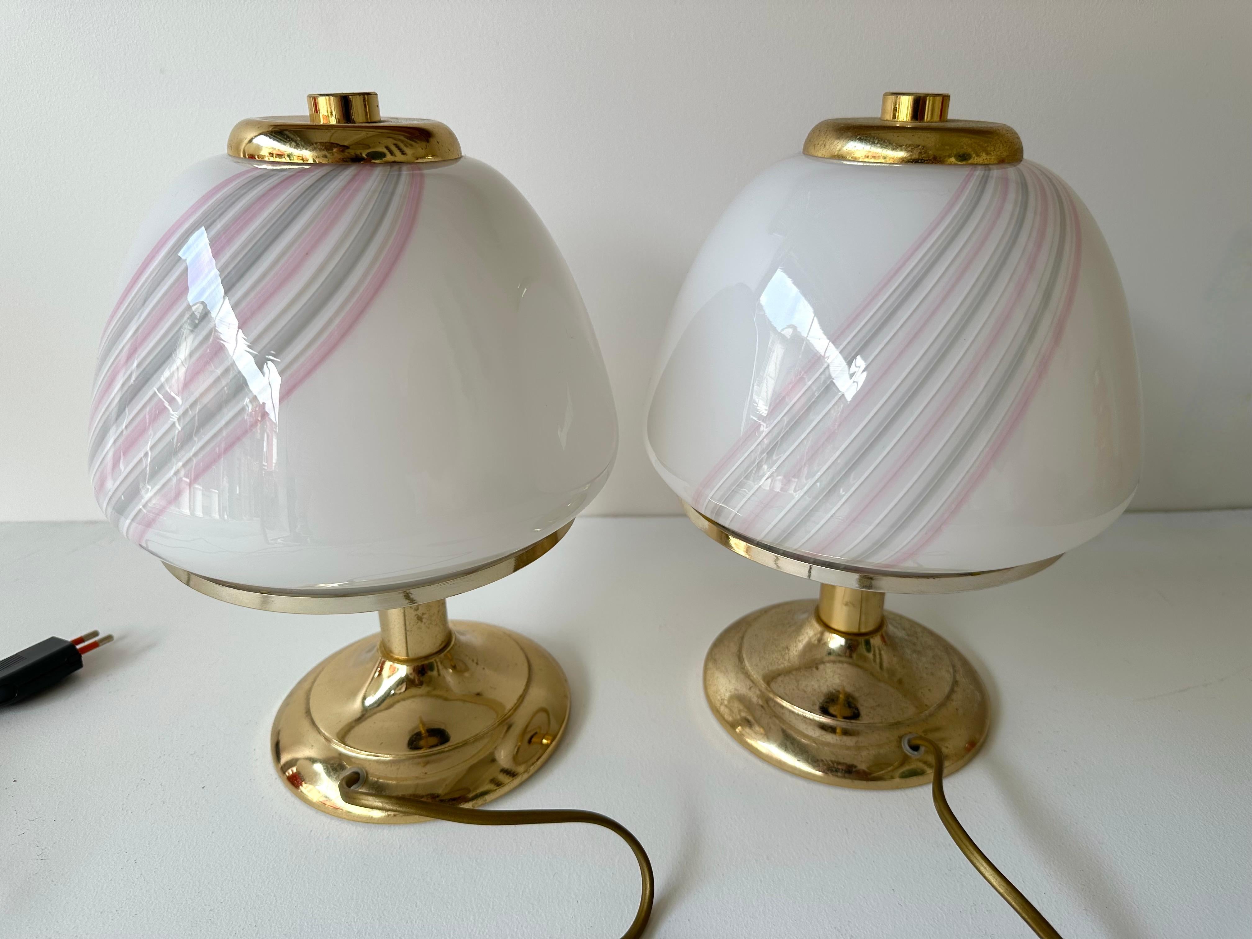 Paire de lampes champignons en laiton et verre de Murano de F. Fabbian, Italie, 1970 en vente 4