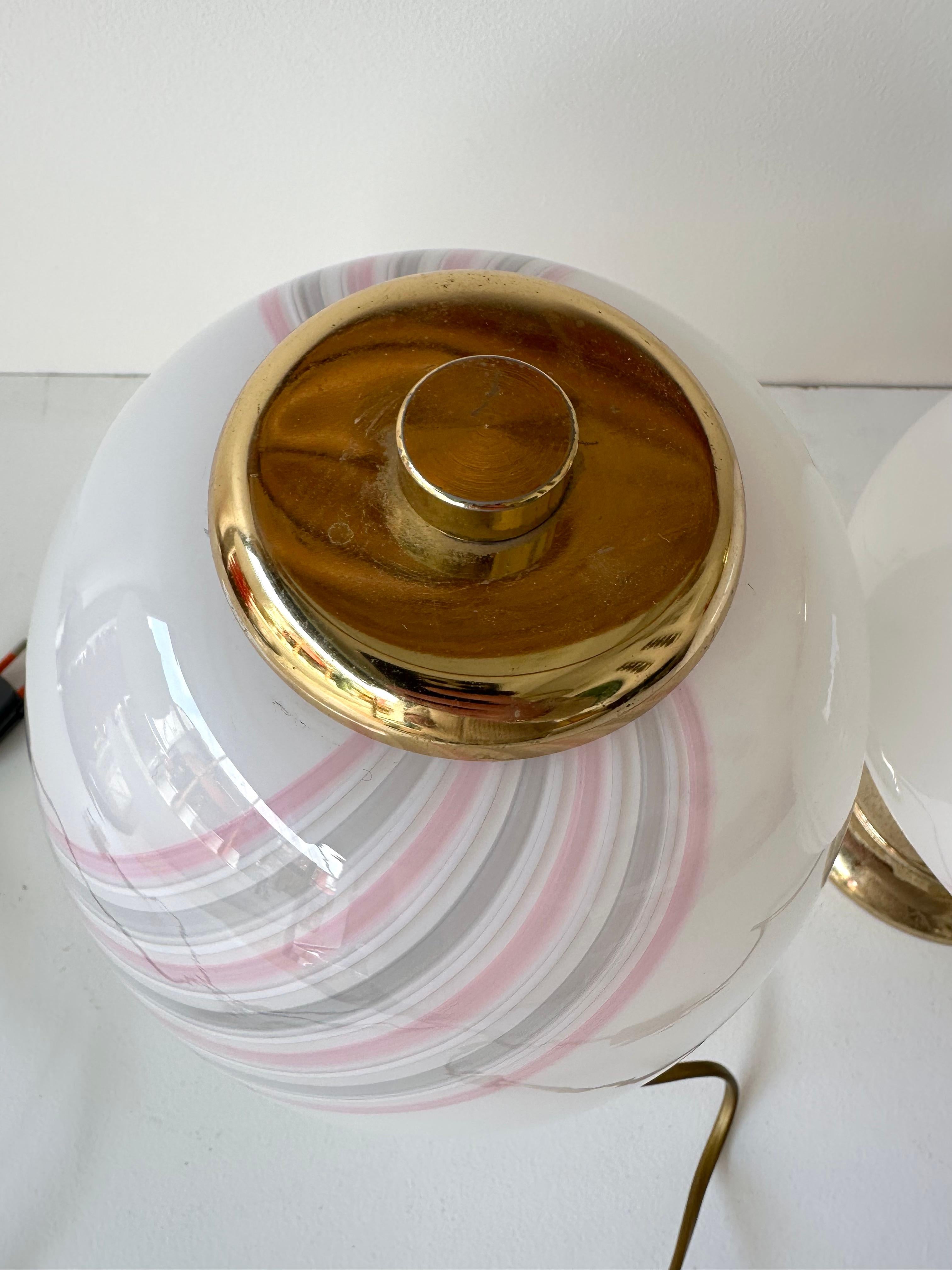 Paire de lampes champignons en laiton et verre de Murano de F. Fabbian, Italie, 1970 en vente 5
