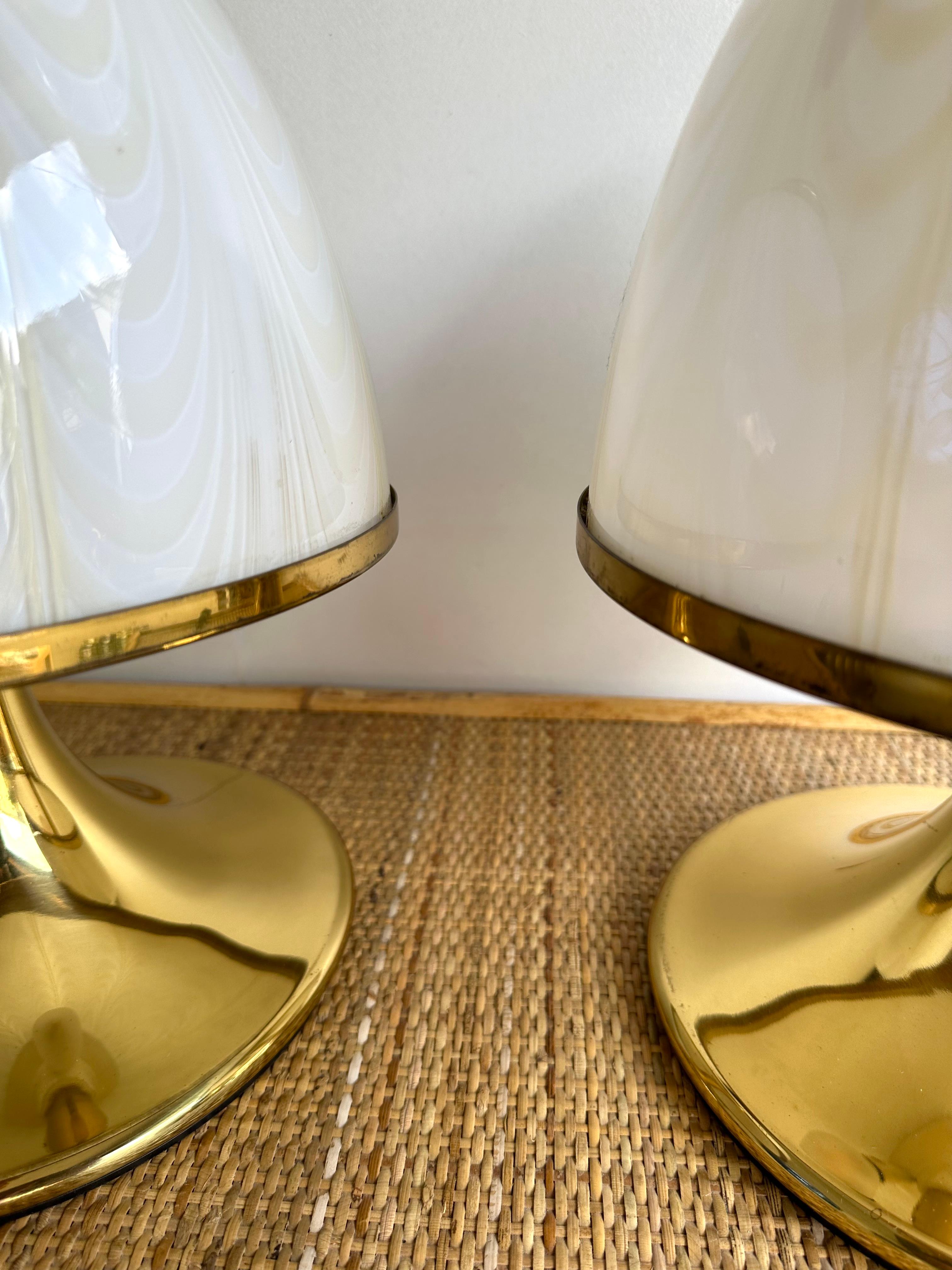 Pair of Mushroom Lamps Brass and Murano Glass by F. Fabbian, Italy, 1970s 7