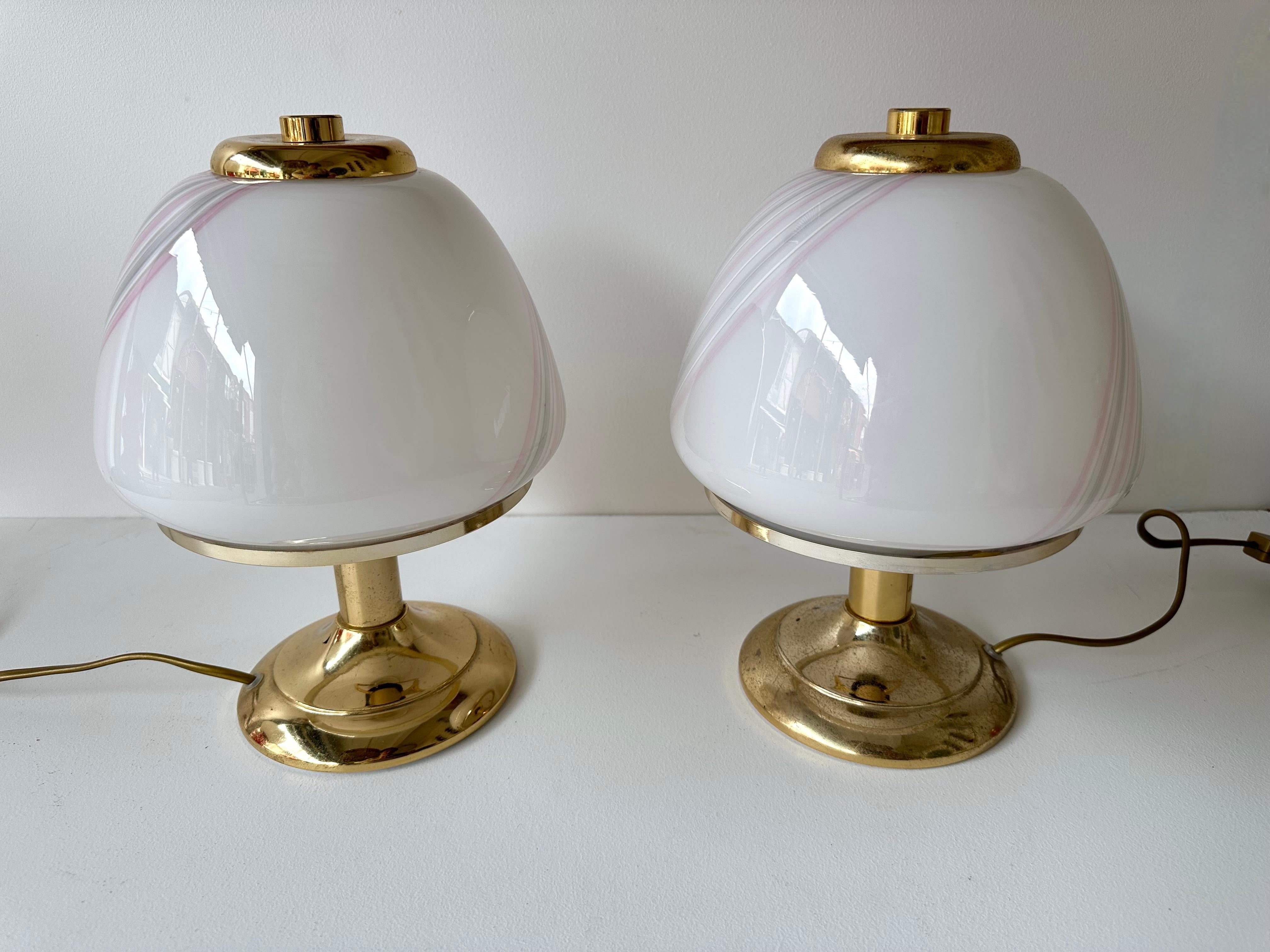 Paire de lampes champignons en laiton et verre de Murano de F. Fabbian, Italie, 1970 en vente 2