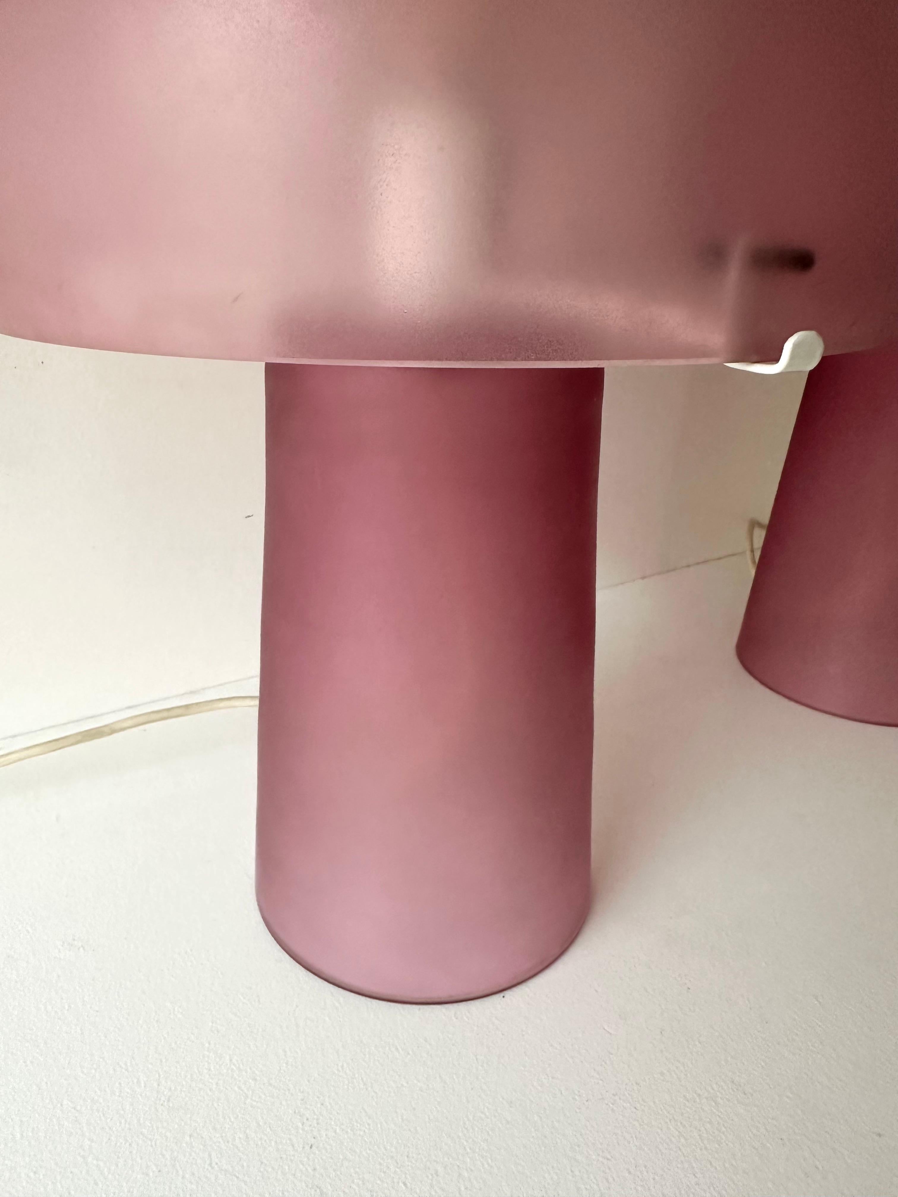 Pair of Mushroom Lamps Pink Murano Glass by Cenedese, Italy, 1970s 3