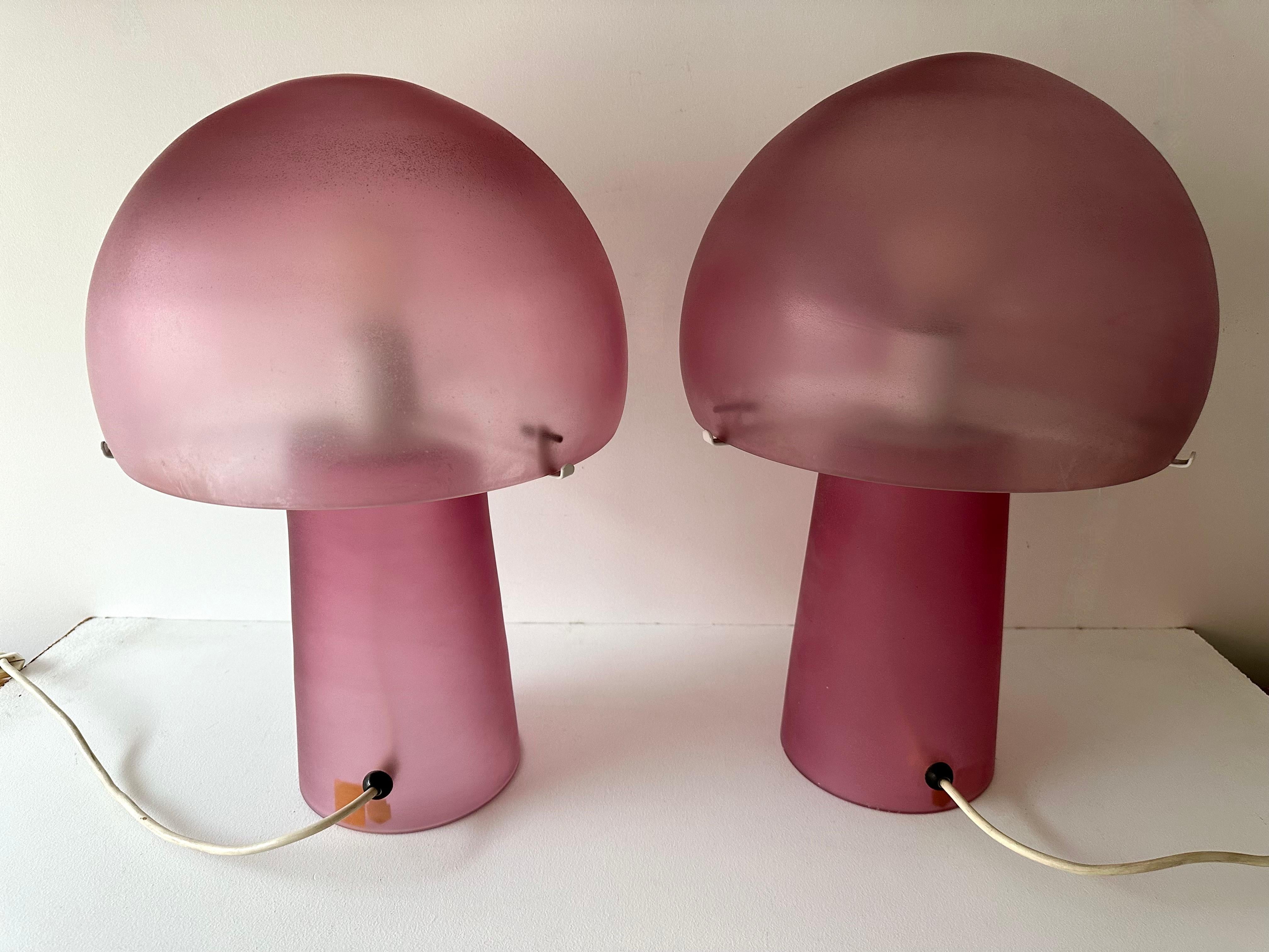 Pair of Mushroom Lamps Pink Murano Glass by Cenedese, Italy, 1970s 6