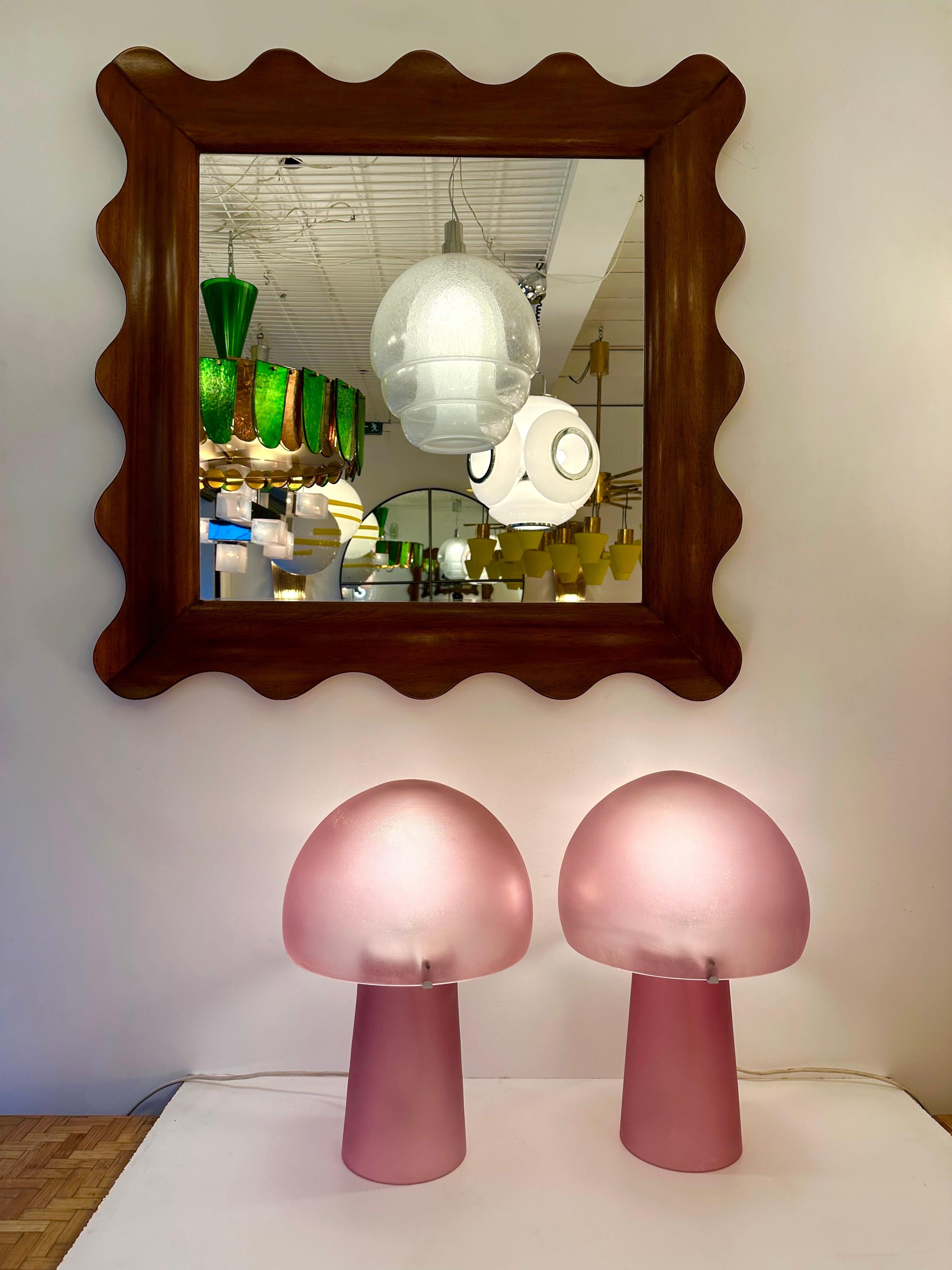 Pair of Mushroom Lamps Pink Murano Glass by Cenedese, Italy, 1970s 7