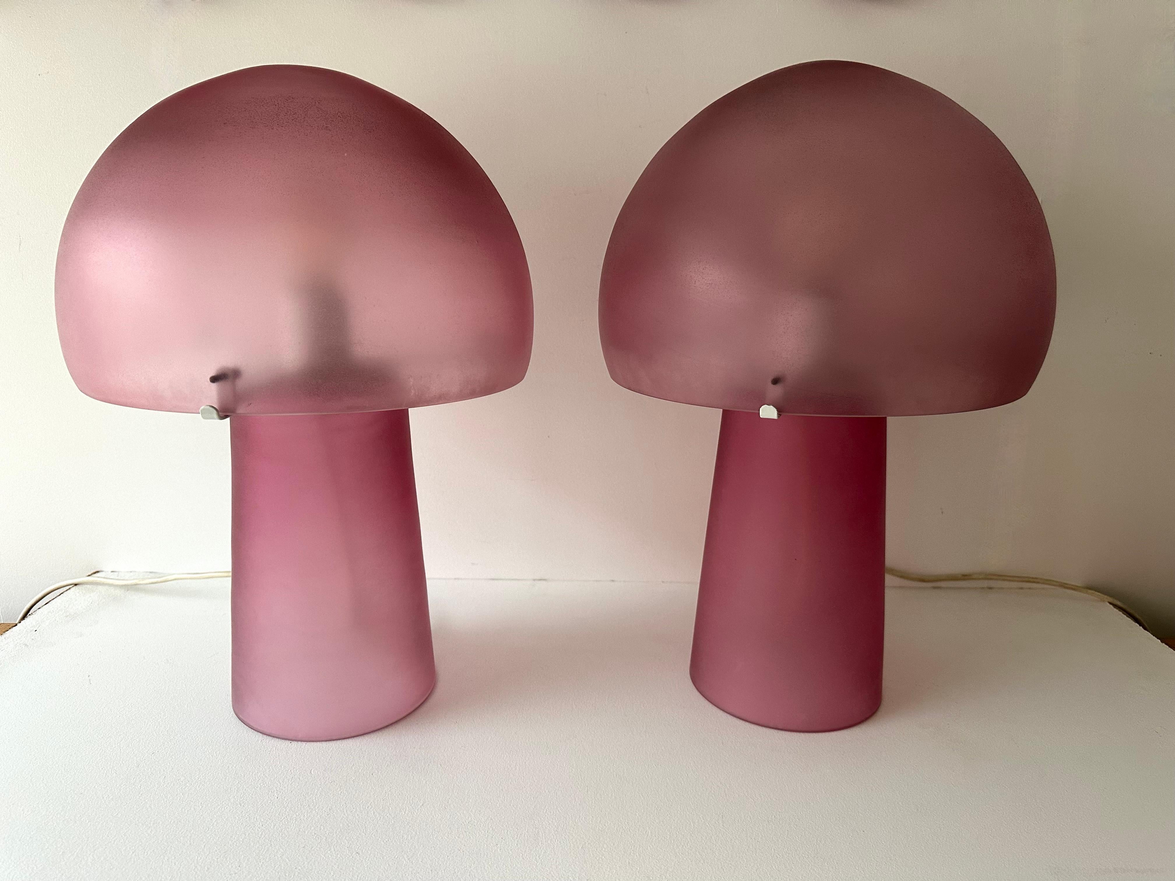 Pair of Mushroom Lamps Pink Murano Glass by Cenedese, Italy, 1970s In Good Condition In SAINT-OUEN, FR