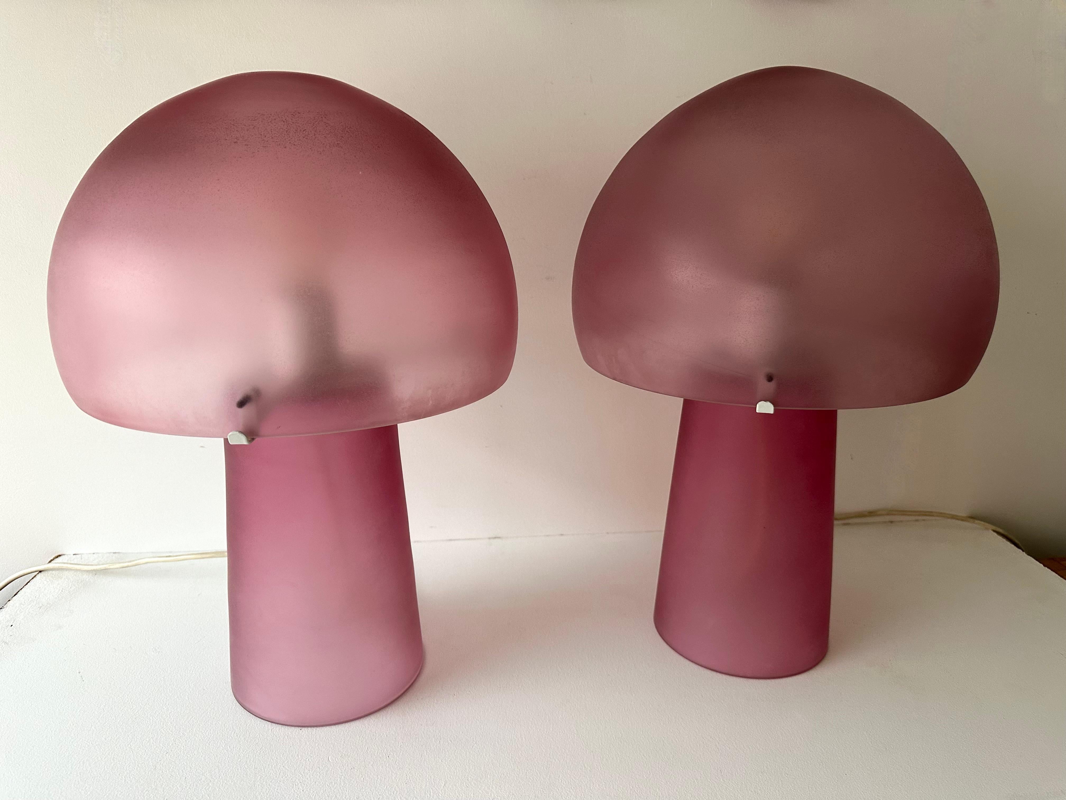 Late 20th Century Pair of Mushroom Lamps Pink Murano Glass by Cenedese, Italy, 1970s