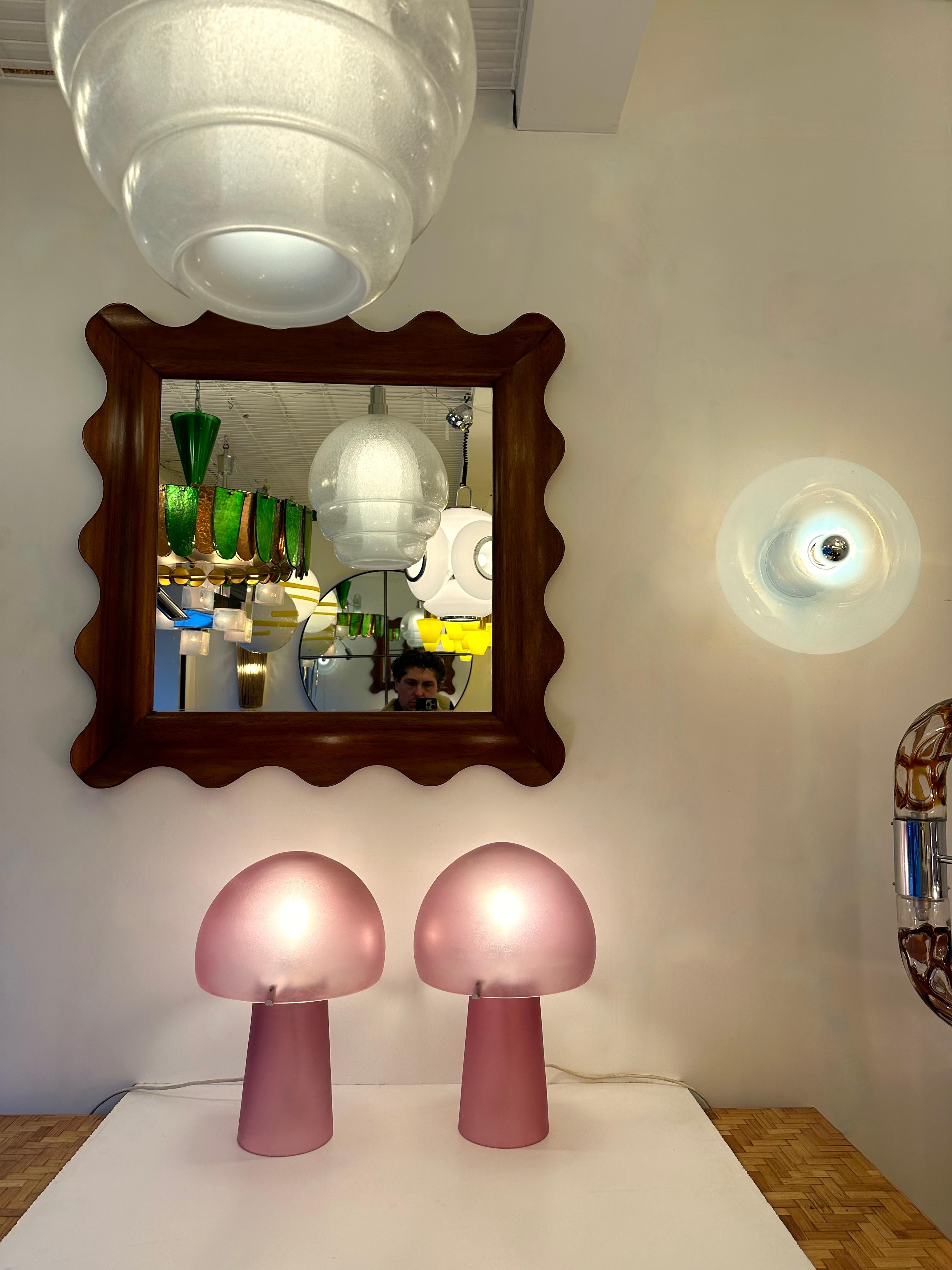 Metal Pair of Mushroom Lamps Pink Murano Glass by Cenedese, Italy, 1970s