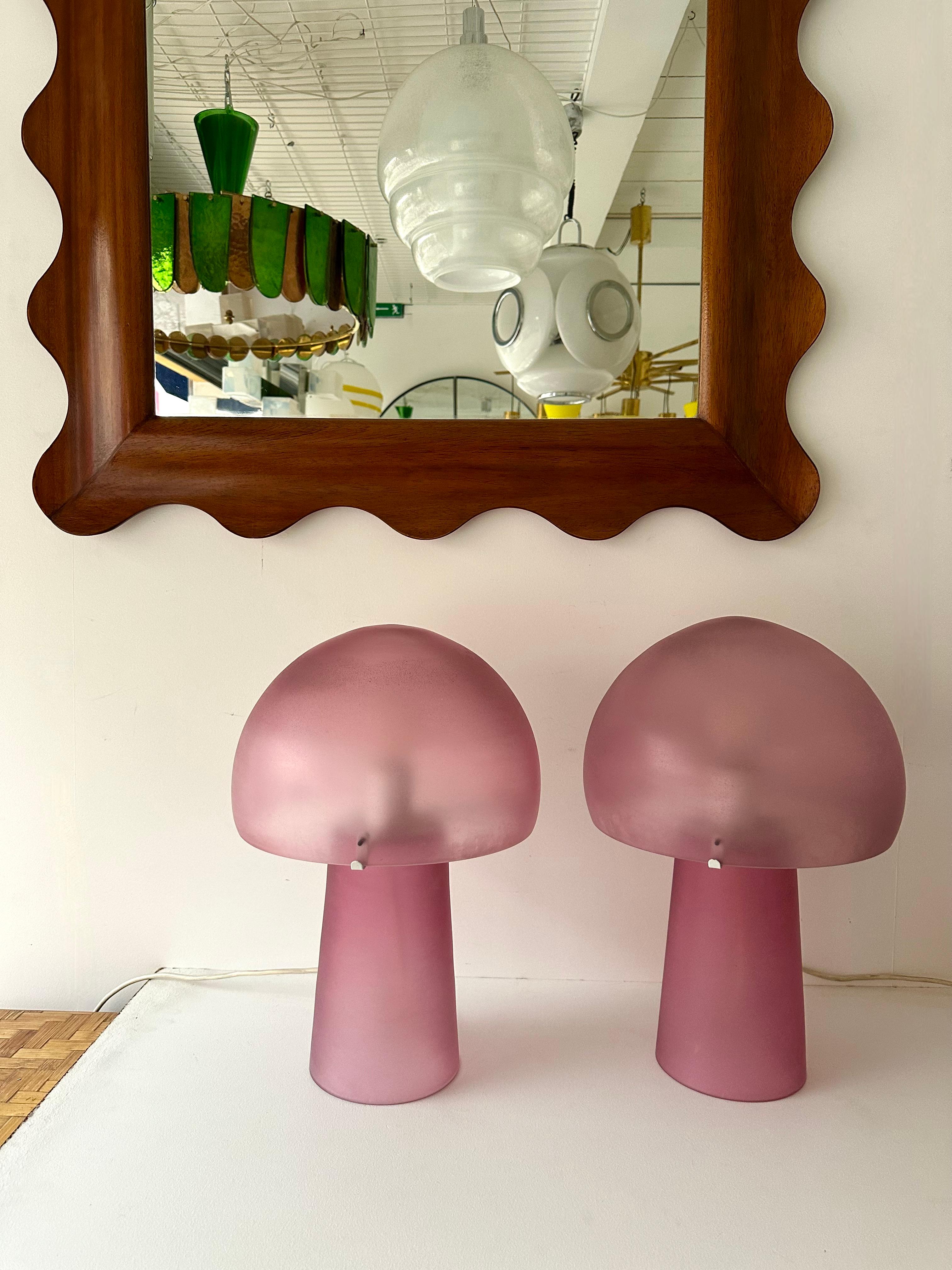 Pair of Mushroom Lamps Pink Murano Glass by Cenedese, Italy, 1970s 1