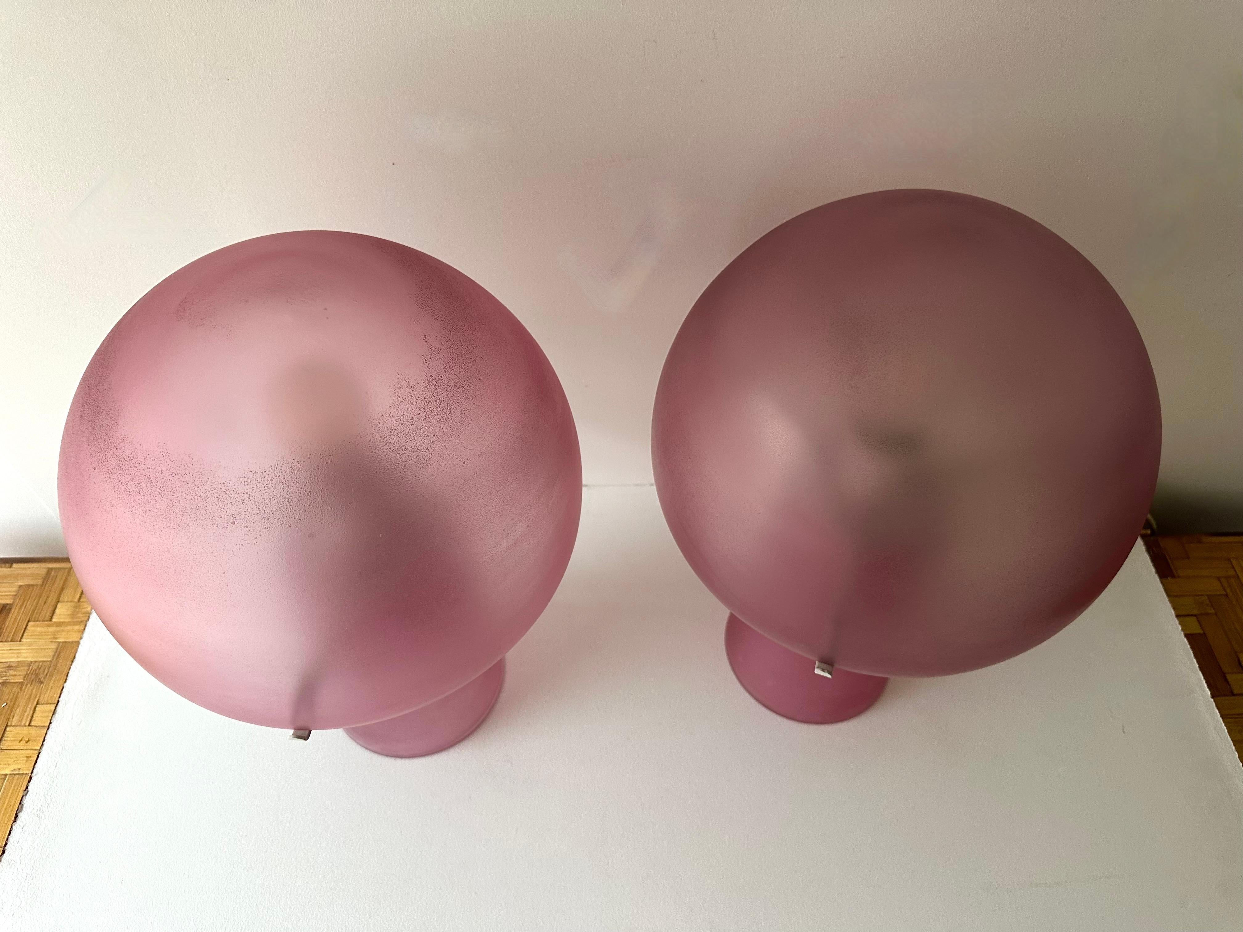 Pair of Mushroom Lamps Pink Murano Glass by Cenedese, Italy, 1970s 2