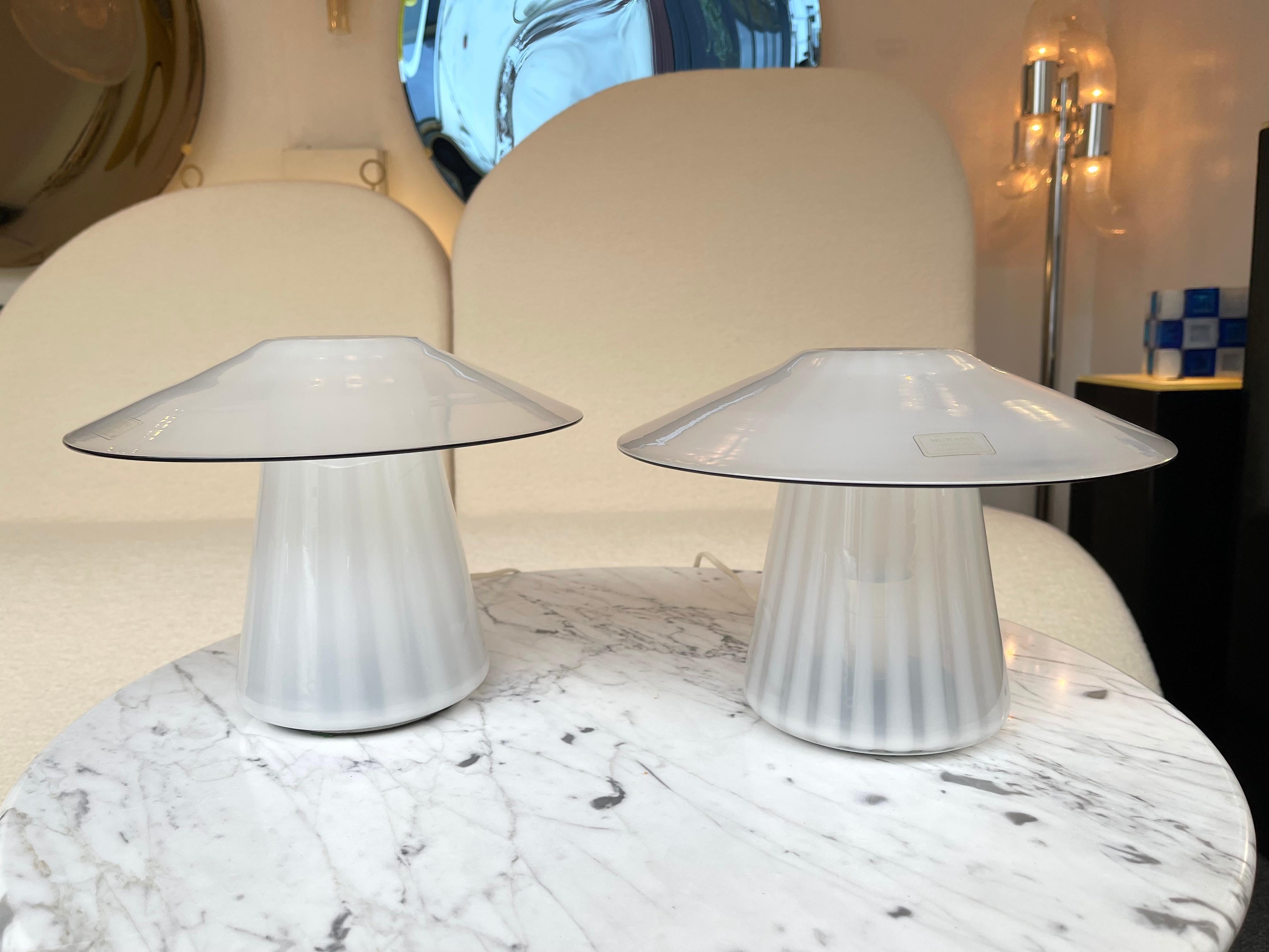 Pair of Mushroom Murano Glass Lamps, Italy, 1970s 3