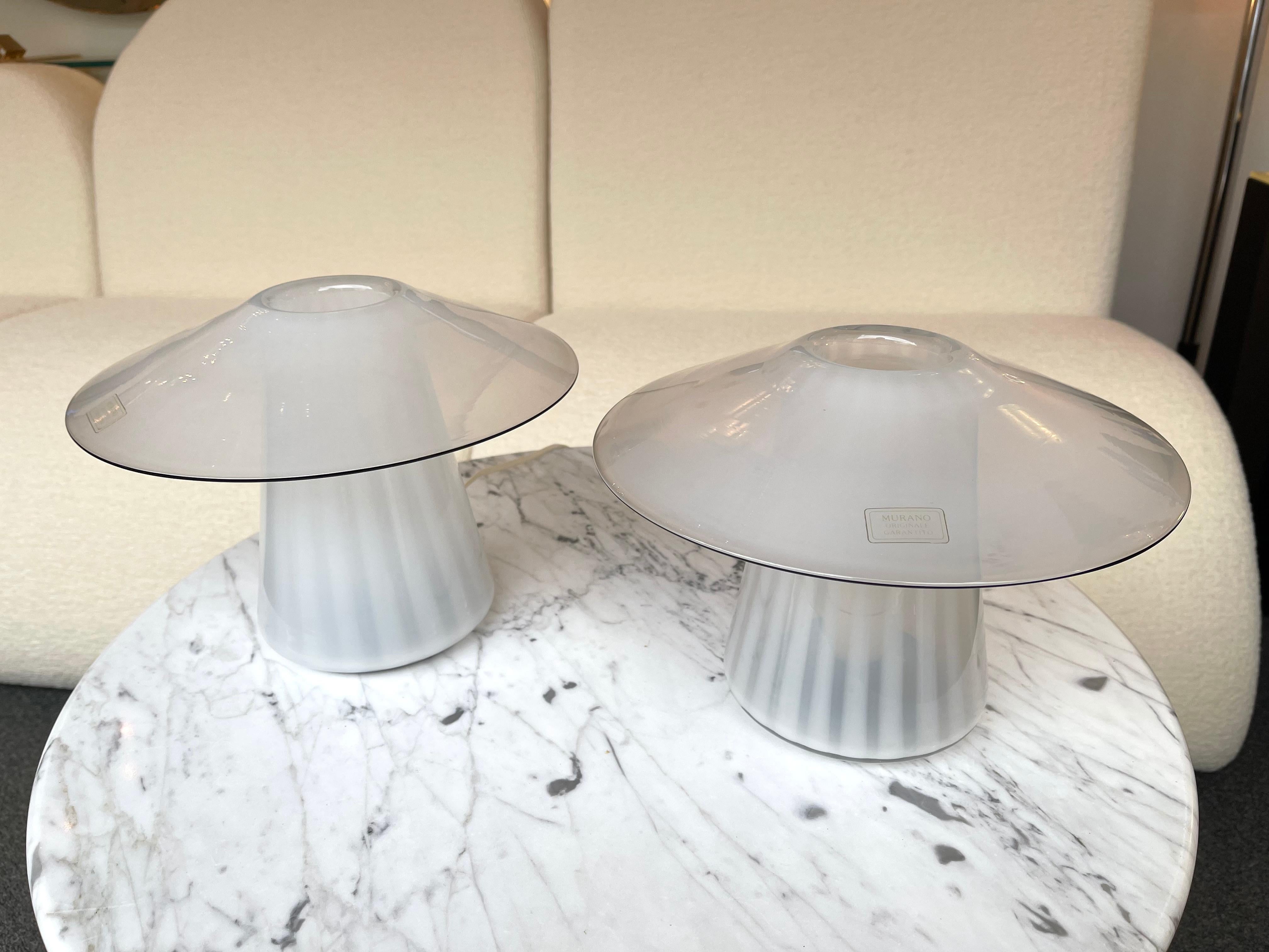 Late 20th Century Pair of Mushroom Murano Glass Lamps, Italy, 1970s