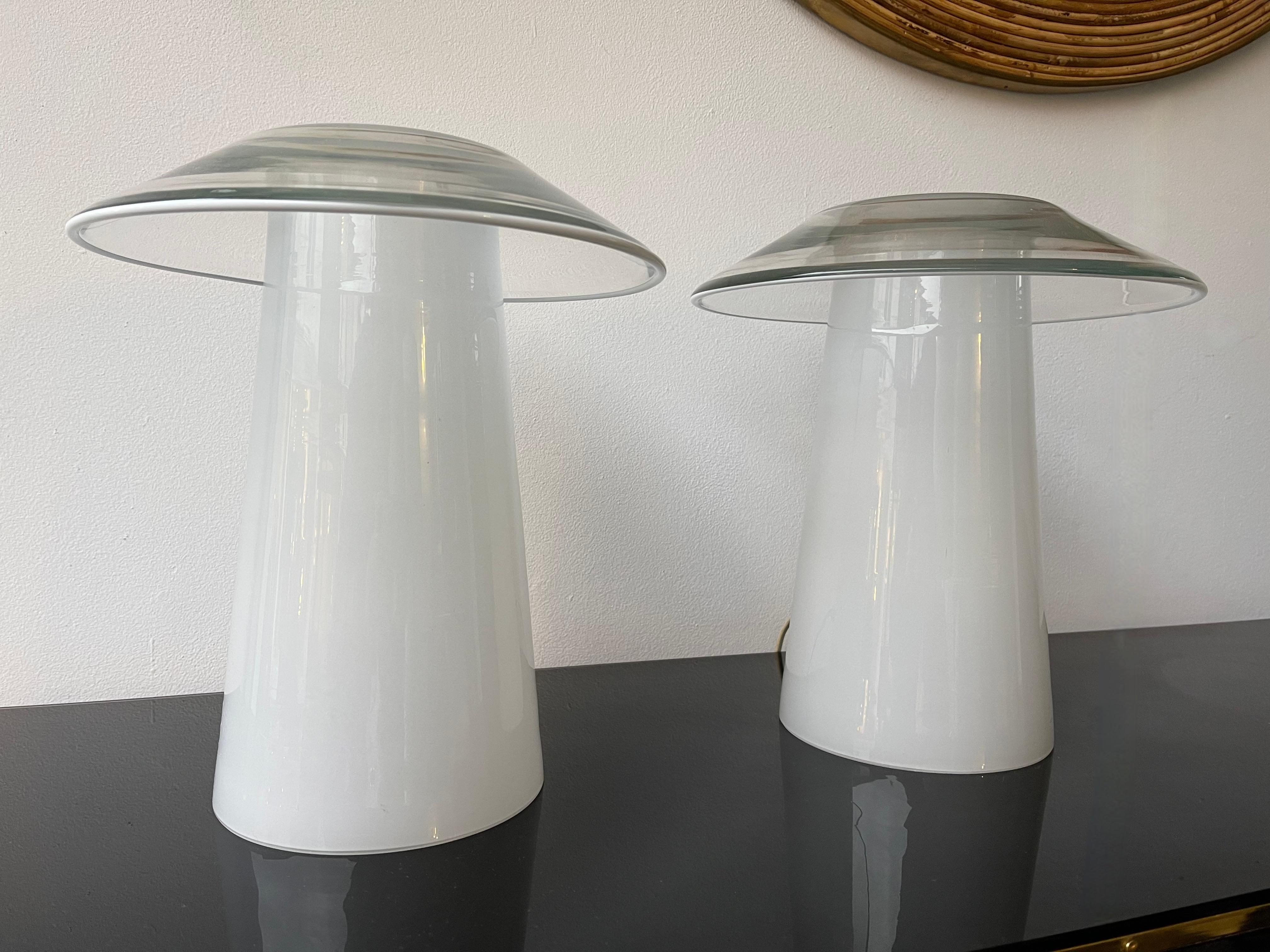 Metal Pair of Mushroom Murano Glass Lamps, Italy, 1970s