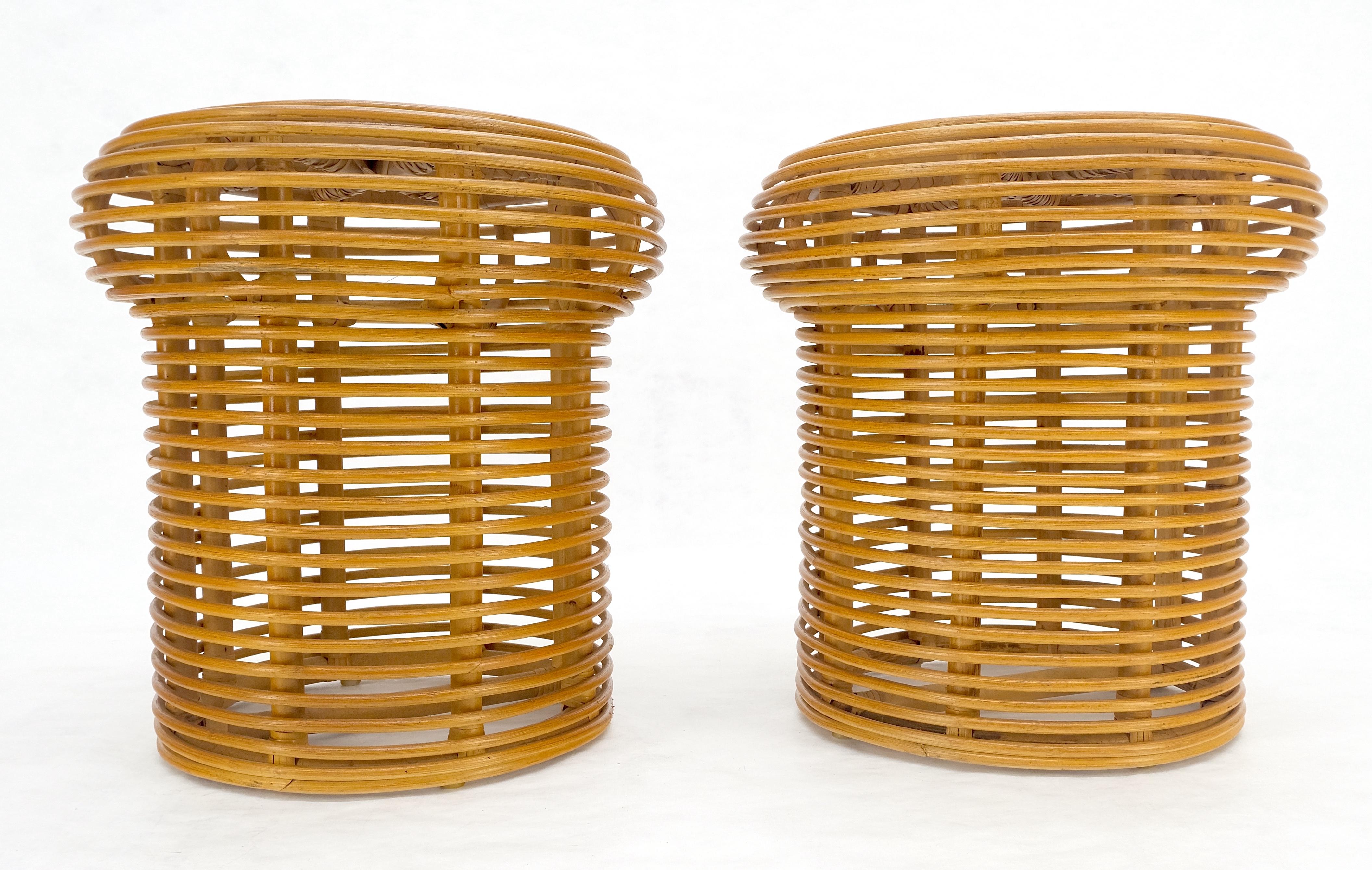 Italian Pair of Mushroom Shape Wicker Side End Tables MINT For Sale
