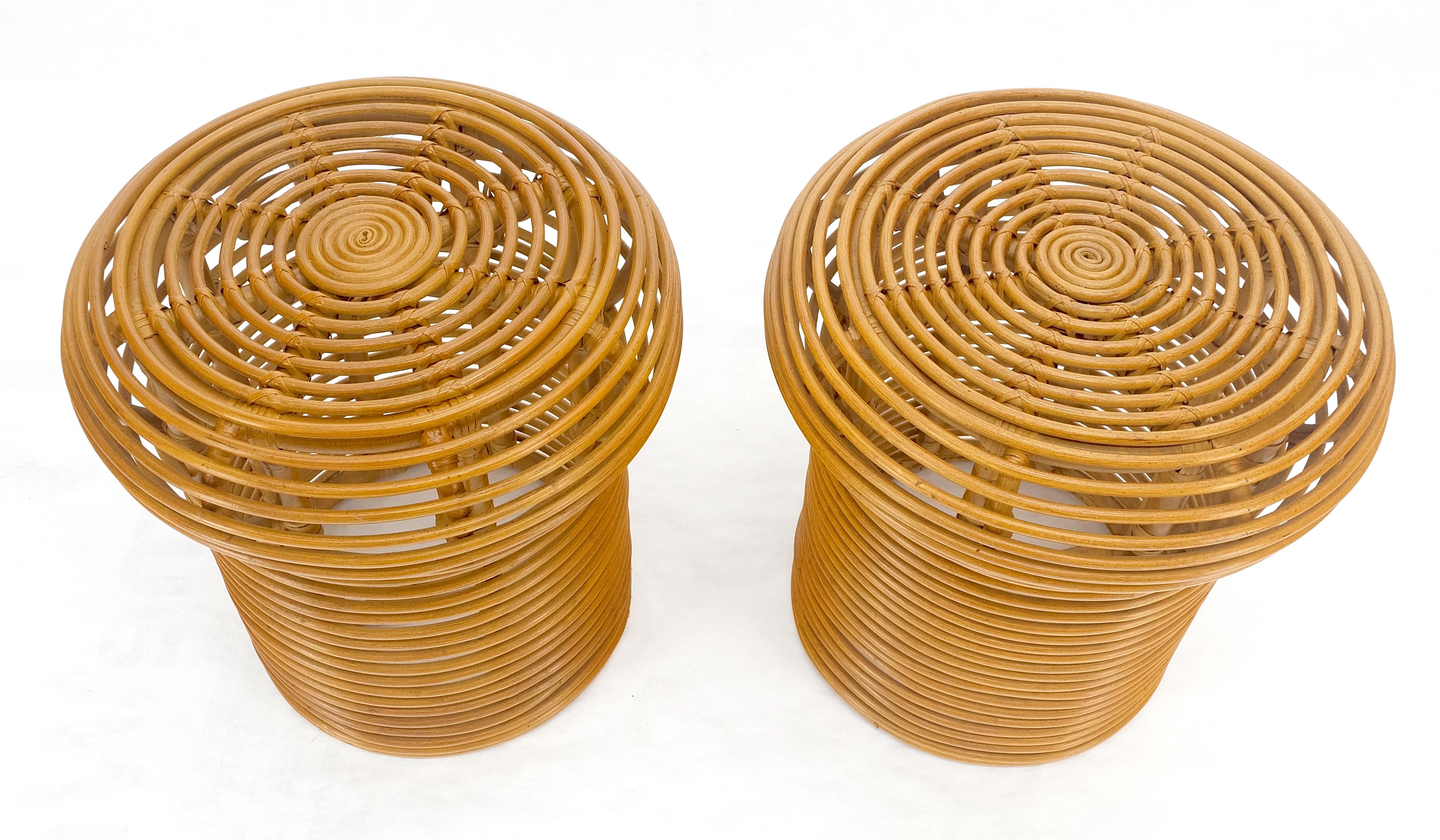 Lacquered Pair of Mushroom Shape Wicker Side End Tables MINT For Sale