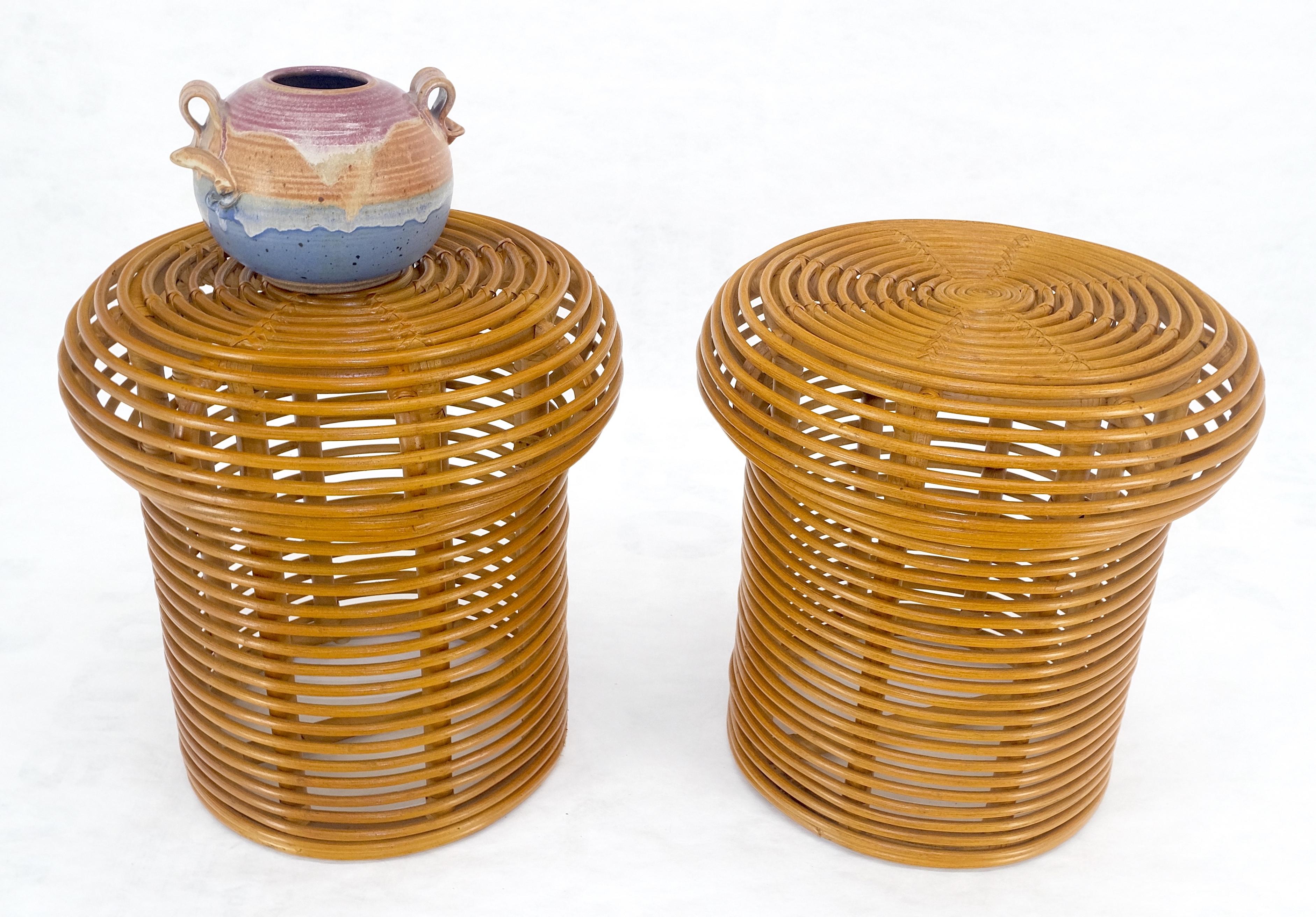 Pair of Mushroom Shape Wicker Side End Tables MINT For Sale 2
